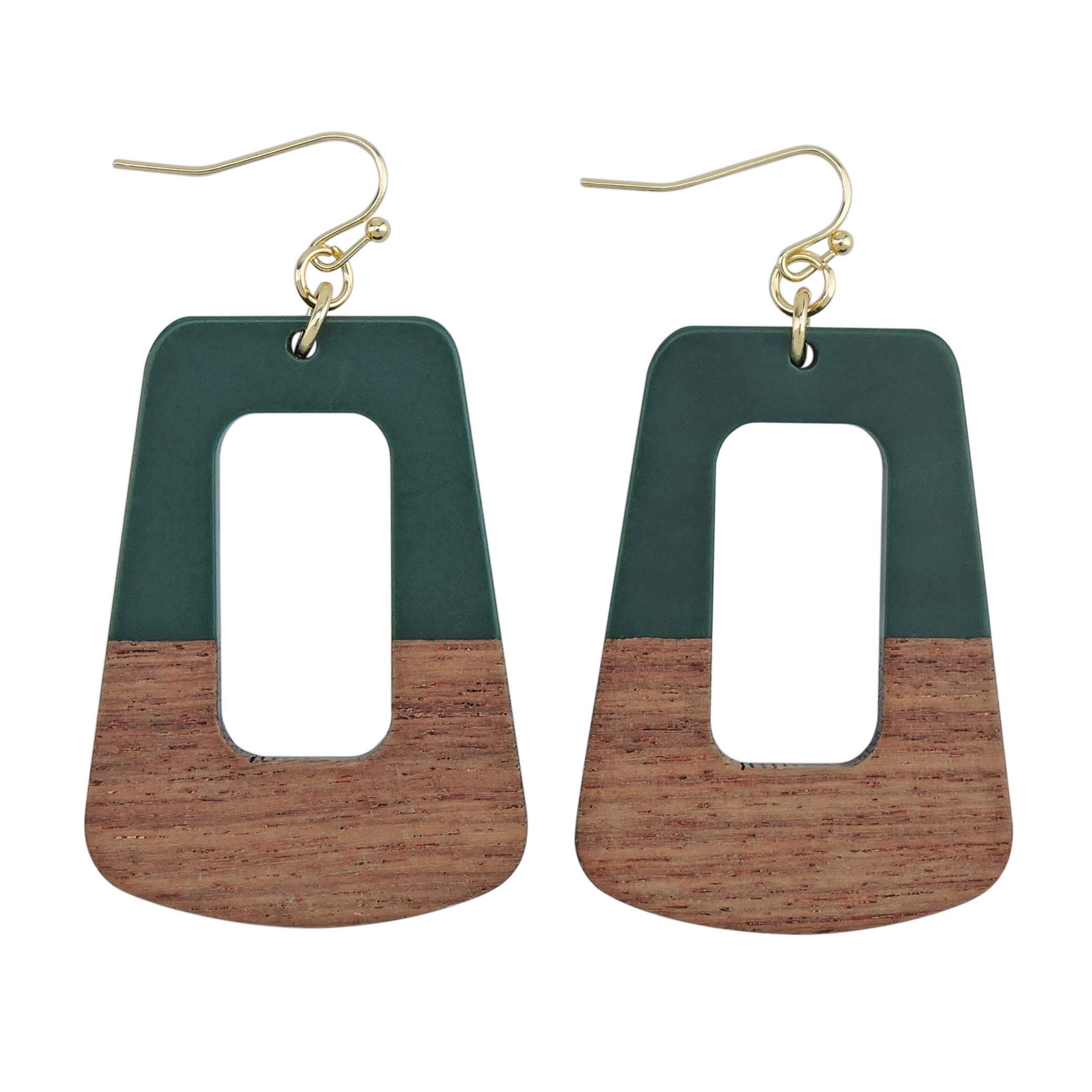 Natural Wood Resin Spliced Hoop Dangle Earrings for Women