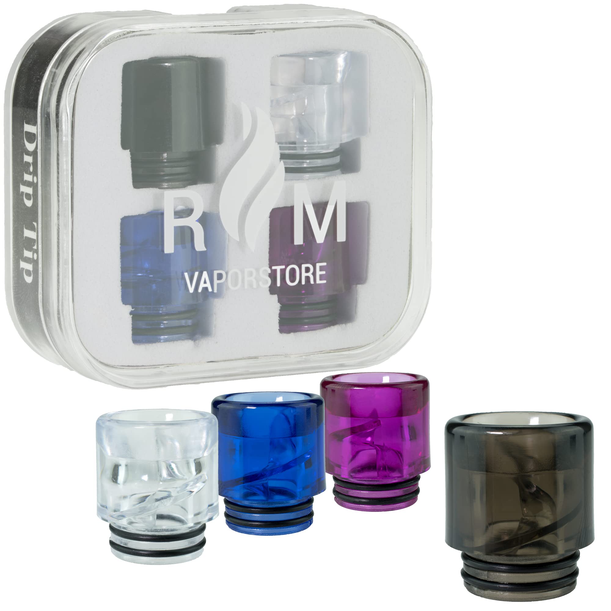 Rmvaporstore 810 Drip Tip (4 Pack) Boxed Set Acrylic Anti Spit Back for Voopoo Drag Argus SMOK TFV12 TFV9 Sakerz Falcon King Mesh Pro 2 Zeus X Z Max Uwell Valyrian 2 Pro (Clear/Black/Purple/Blue)