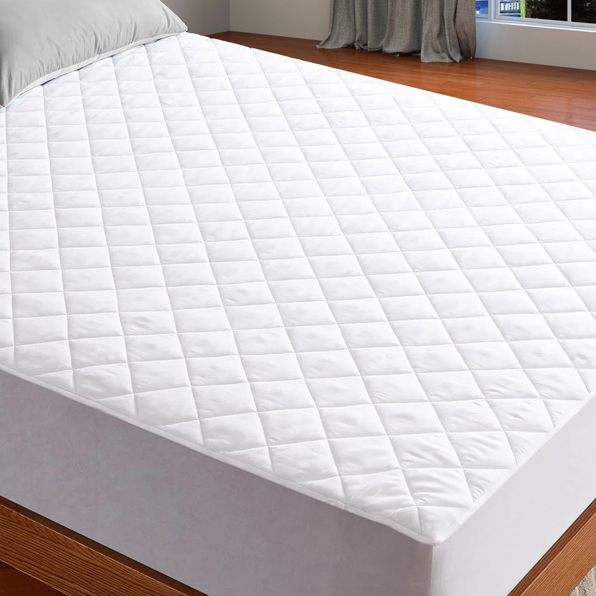 Sunshine Comforts 100% Cotton Soft Quilted Mattress Protector 30cm Deep Fitted: Non-Allergenic Anti Dustmite Padded Hotel Quality Topper (Double (135x190cm))