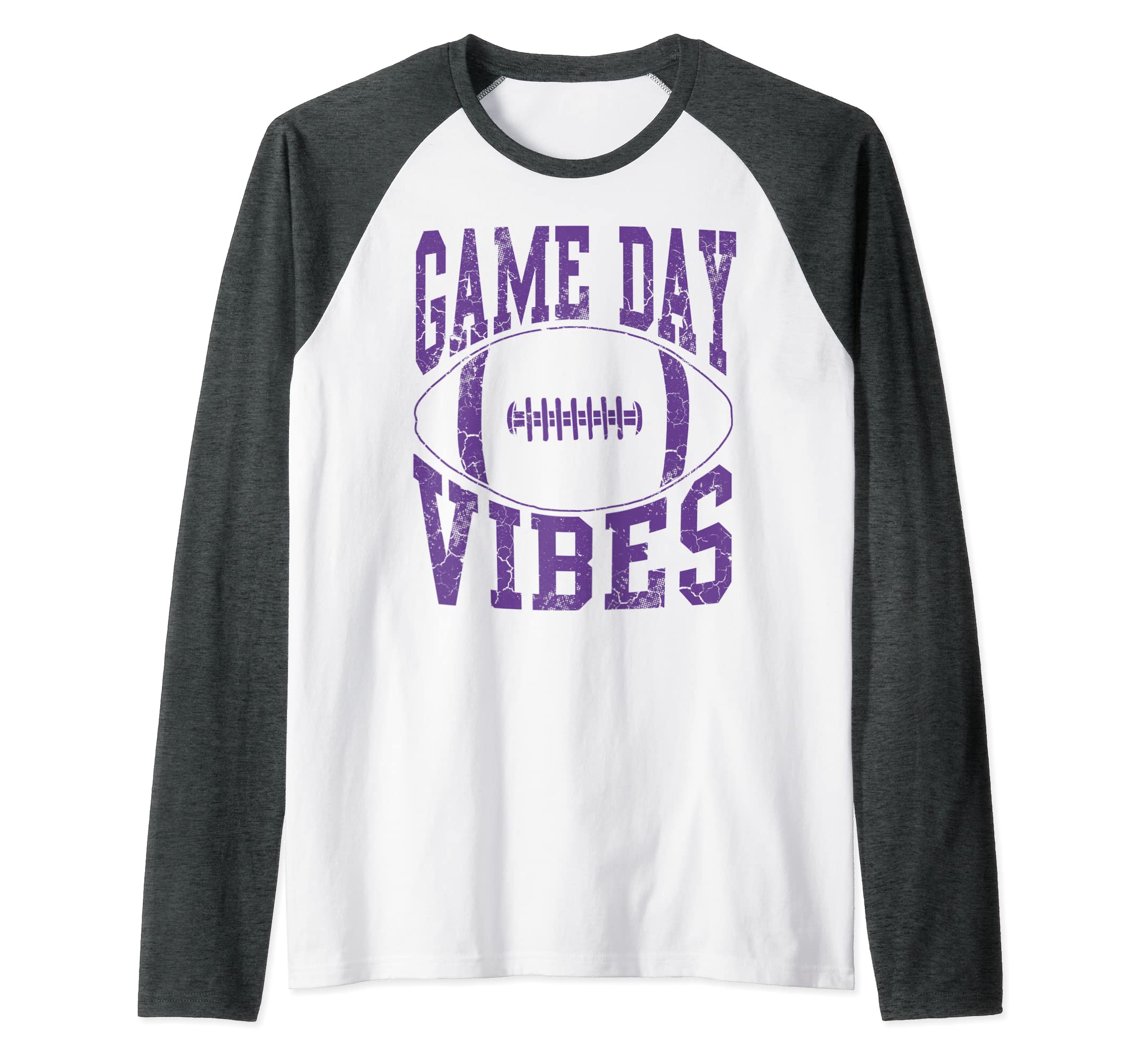 Game Day Vibes Purple Football Apparel Gift Raglan Baseball Tee