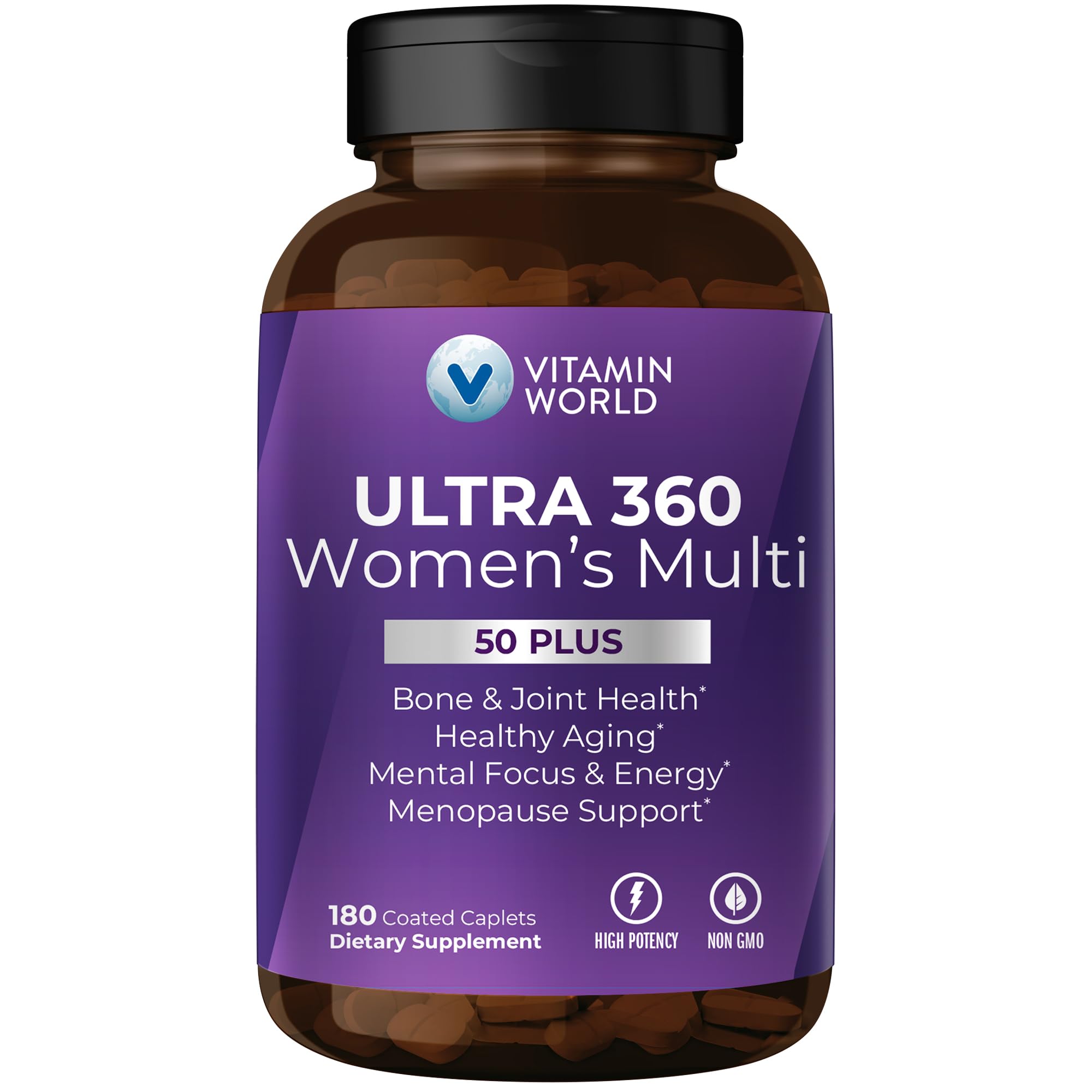 Vitamin World Ultra 360 Multivitamin for Women 50 Plus, Women's 50+ Multivitamin with Minerals & Herbs for Menopause Support, Supplement with Vitamin B, D, E & Zinc for Healthy Aging, 180 Caplets