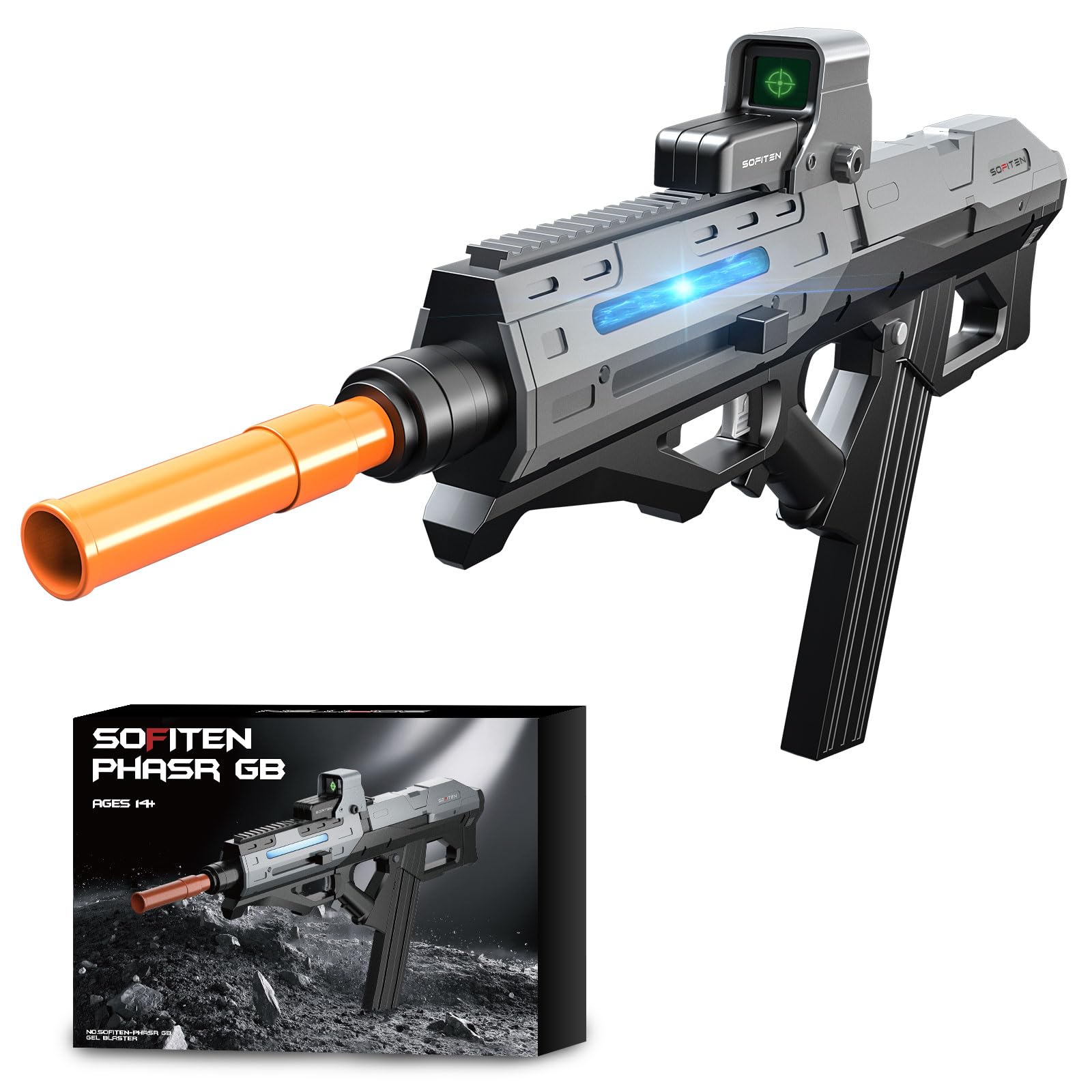 Gel Ball Blaster Gun Electric Extended 100+ Foot Range Water Based Beads Gel Gun Blaster with Cool Running Lights 40,000 Rounds Outdoor Shoting Games Gifts for Christmas Birthday Kids Age 14+