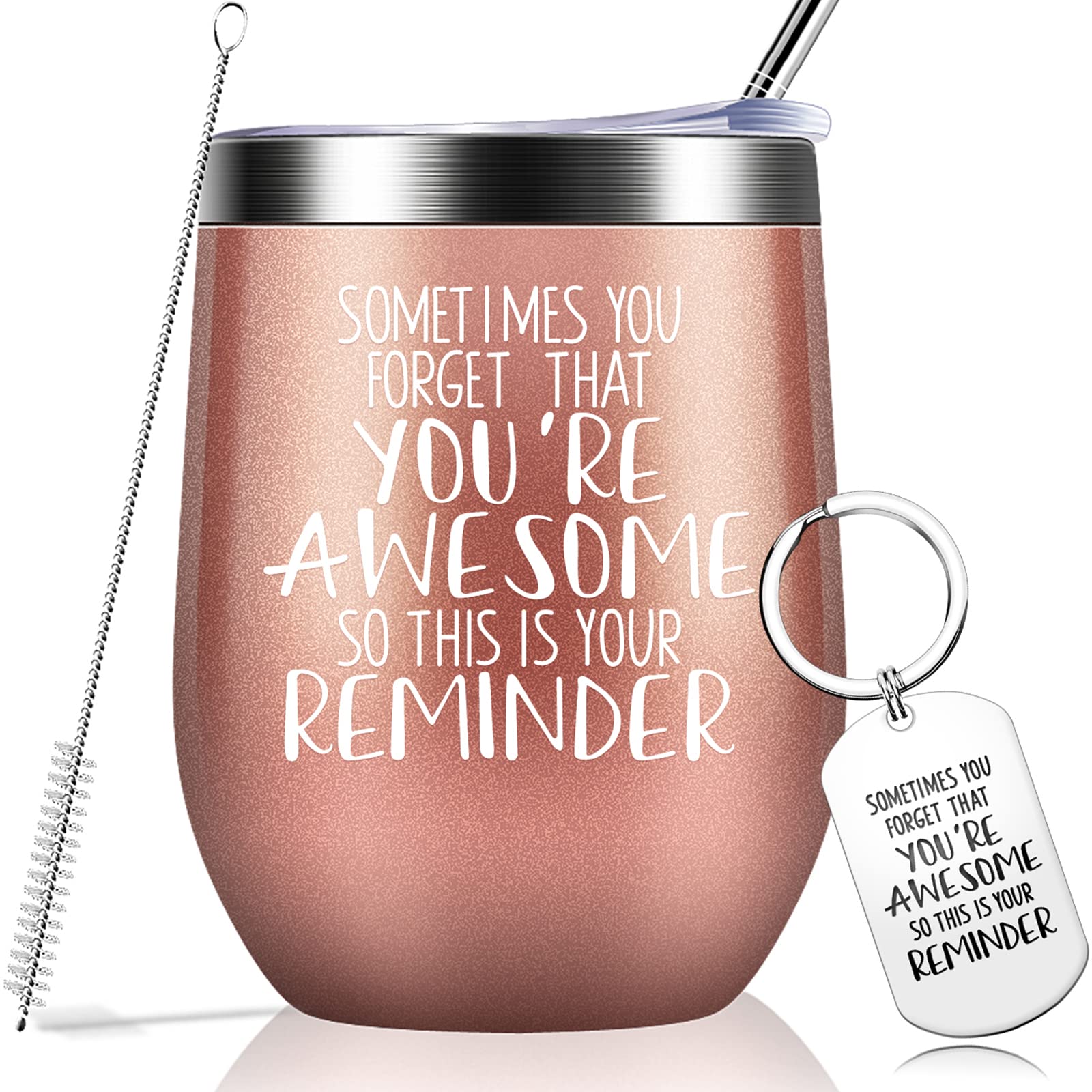 Gifts for Women, Thank You Gifts, Funny Inspirational Birthday Gifts for Women, Men, Coworker, Friends - Vacuum Insulated Tumbler with Keychain Rose Gold 12oz