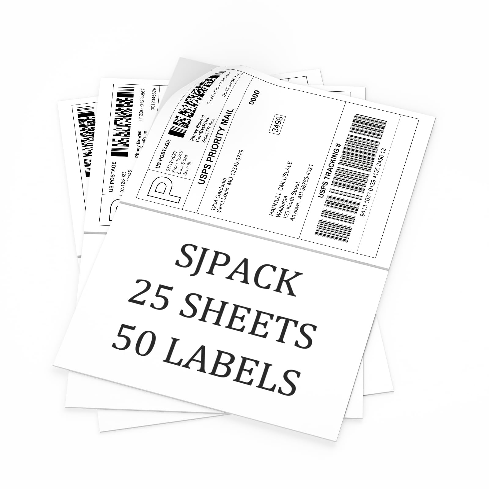 SJPACKSJPACK 50 Half Sheet Self Adhesive Shipping Labels, 8.5" x 5.5" Address Labels for Laser & Inkjet Printers(25 labels-50 Sheet)