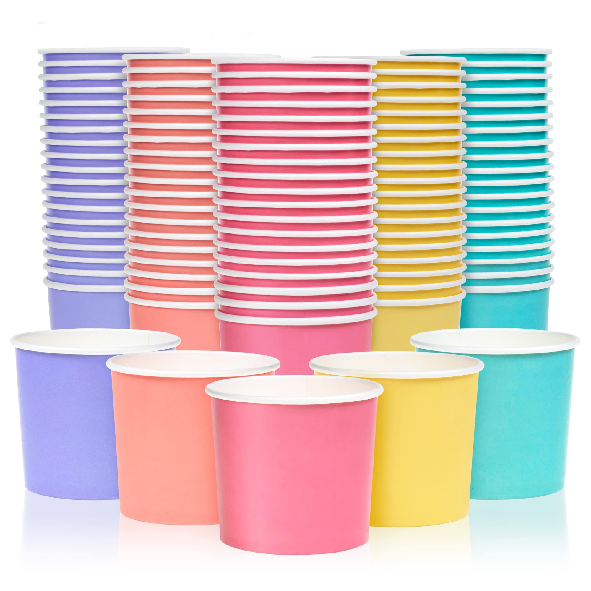 Paper Ice Cream Cups, 100-Pack 325ml Disposable Dessert Bowls for Hot and Cold, 325-ml 5 Pastel Colors