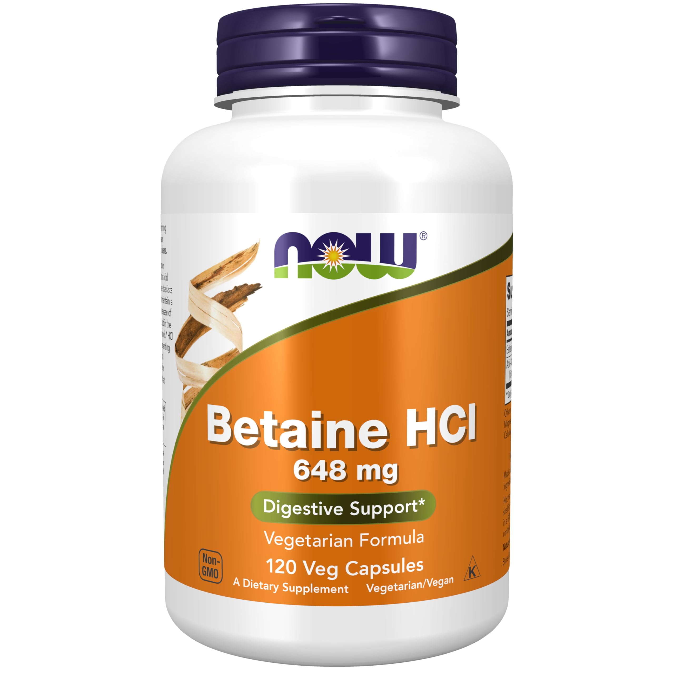 NOW Foods Supplements, Betaine HCl 648 mg, Vegetarian Formula, Digestive Support*, 120 Veg Capsules