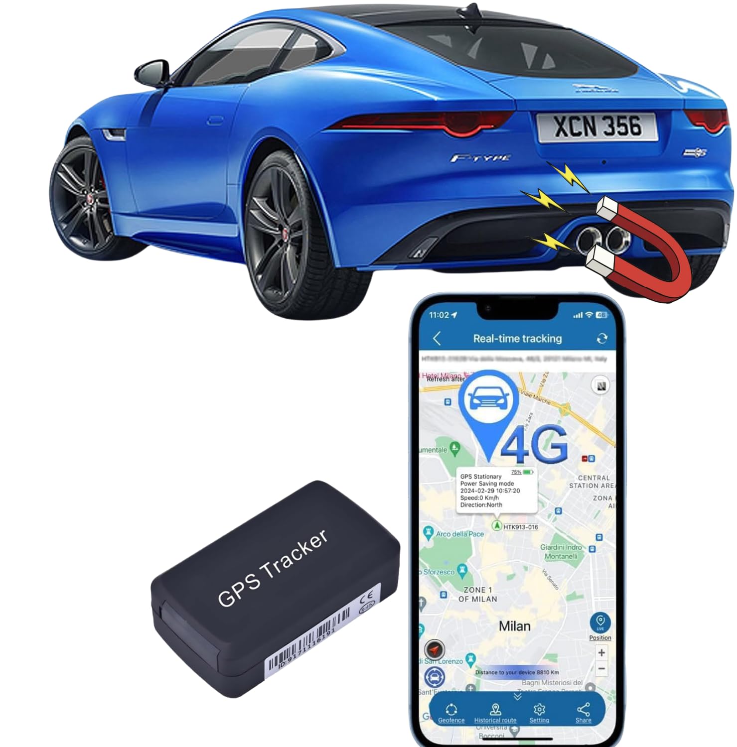 4G GPS Tracker for Vehicles - Real Time Location Monitor, Anti-Theft/Tamper Alerts, Long Standby Time, Magnetic Mount, Free Tracking Platform - Ideal for Cars, Motorcycles, Boats.