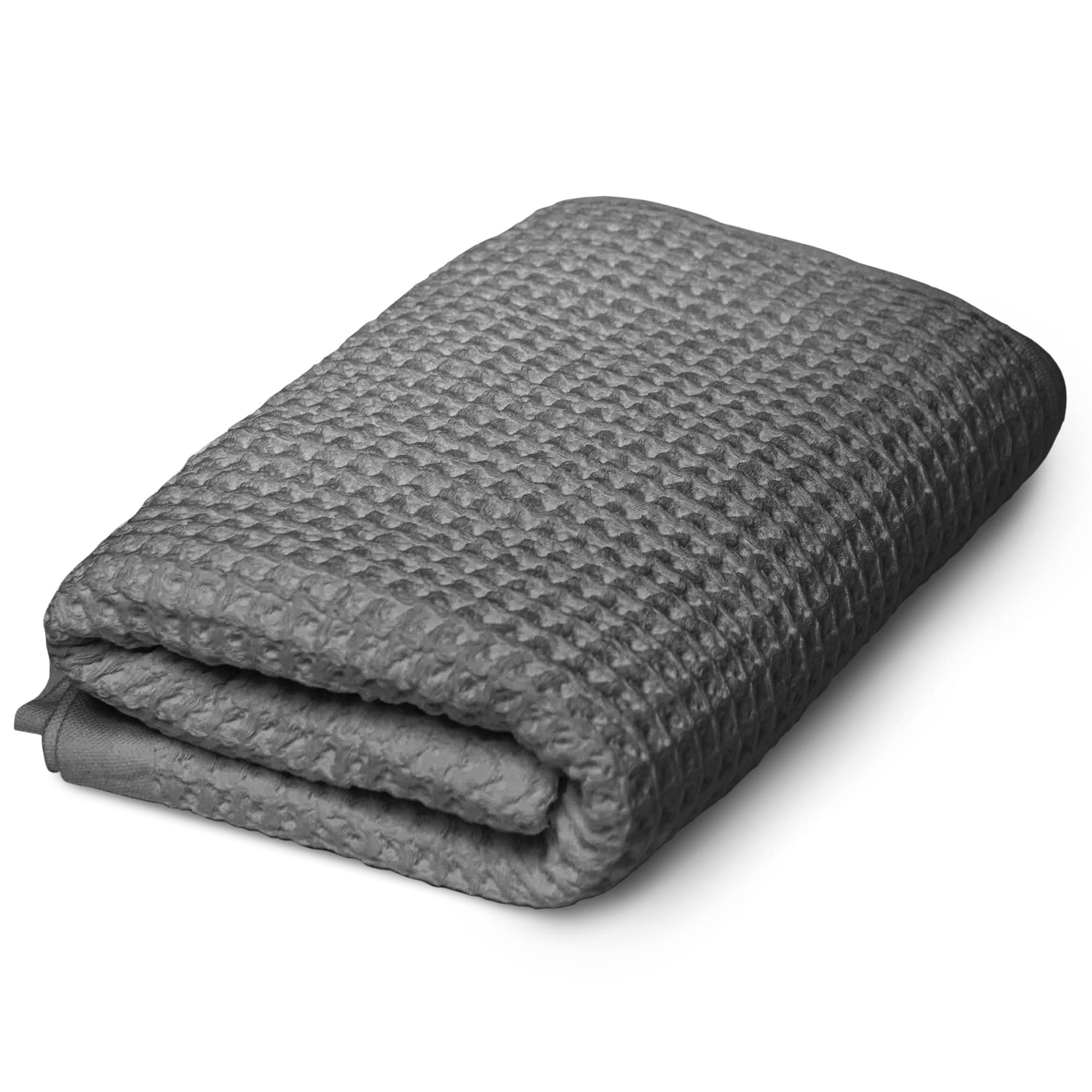 SUTERASilverthread Waffle Towel California - Grown Pima Cotton, Quick Drying, Ultra Soft, Lightweight and Absorbent - Waffle Weave Design - Luxury Towel (Hand, Grey) 16"x30"