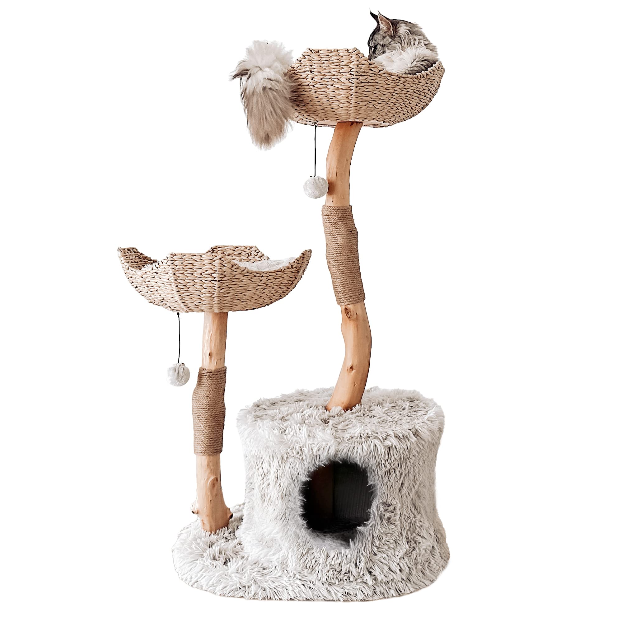 MAU Modern Cat Tree Tower for Large Cats, Real Branch Luxury Cat Condo, Wood Cat Tower, Cat Scratching Tree, Cat Condo, Cat Lover Gift, Luxury Cat, Cat Gifts by Mau Lifestyle