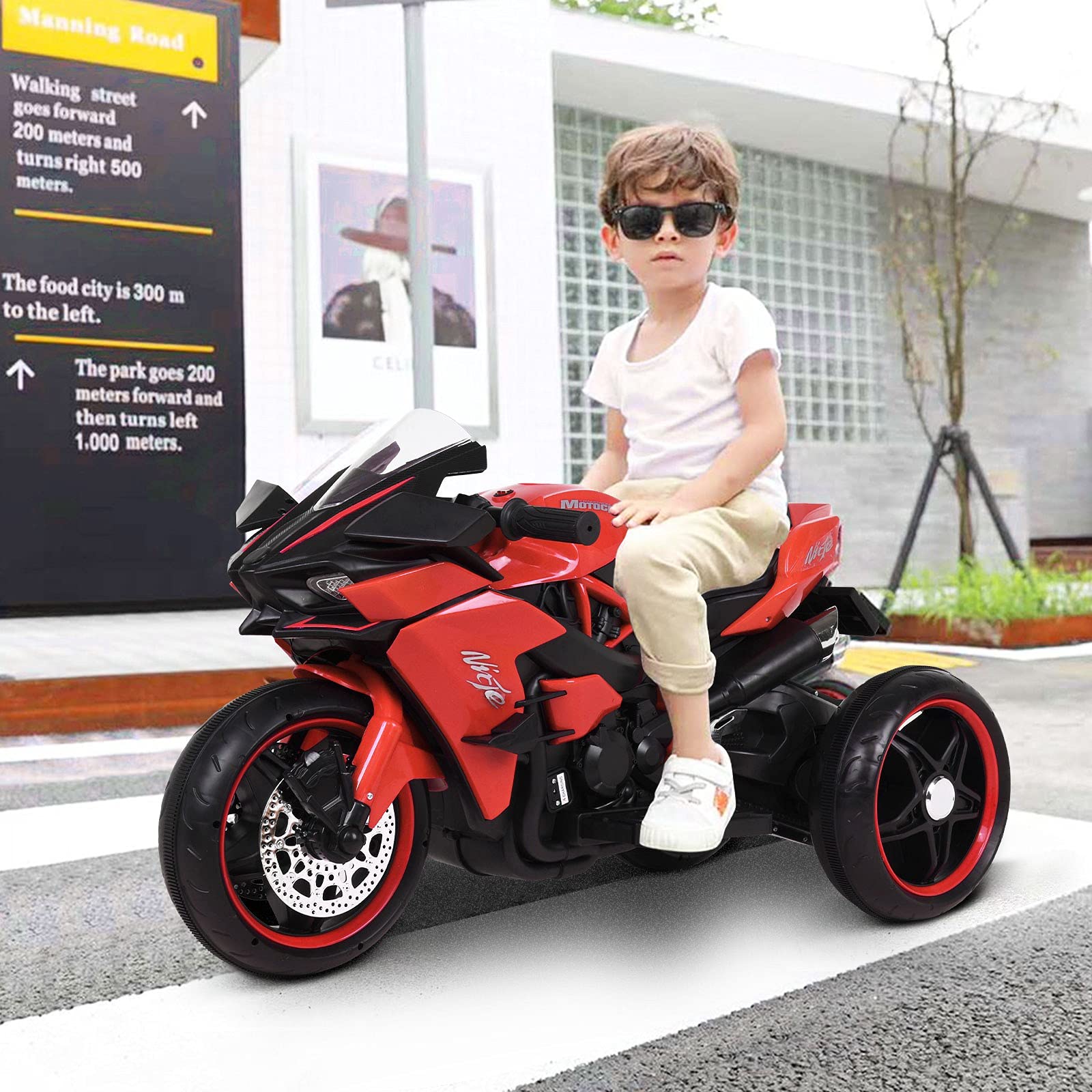 LDANDAN 12V Electric Motorcycle Kids Ride on Toys, Mini Electric Bike with Flashing Wheels ,LED Light , Subwoofer, Freestyle Bicycle for for Boys Girls Over 4 Years Old