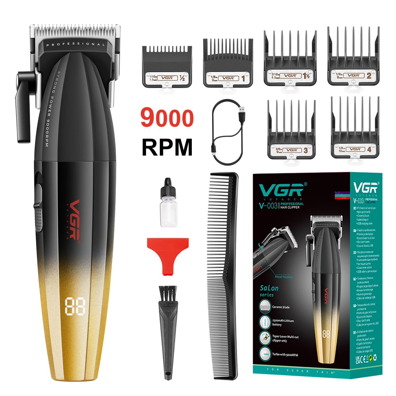 VGR003 Fresh Fade Hair Clipper, Professional Hair Trimmer, Cord/Cordless Rechargeable Hair Cutting Tools with LED Display