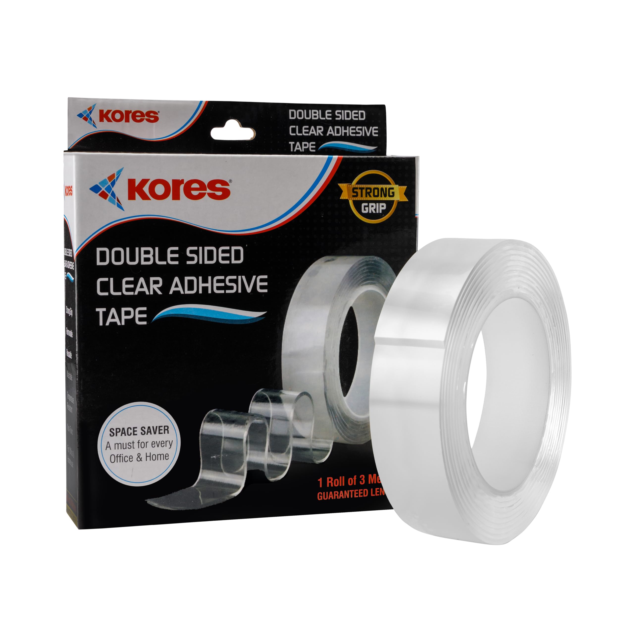 KoresDouble Sided Clear Adhesive Tape | 3 Meter long | 3mm thicknes | Ideal for Home & Office use