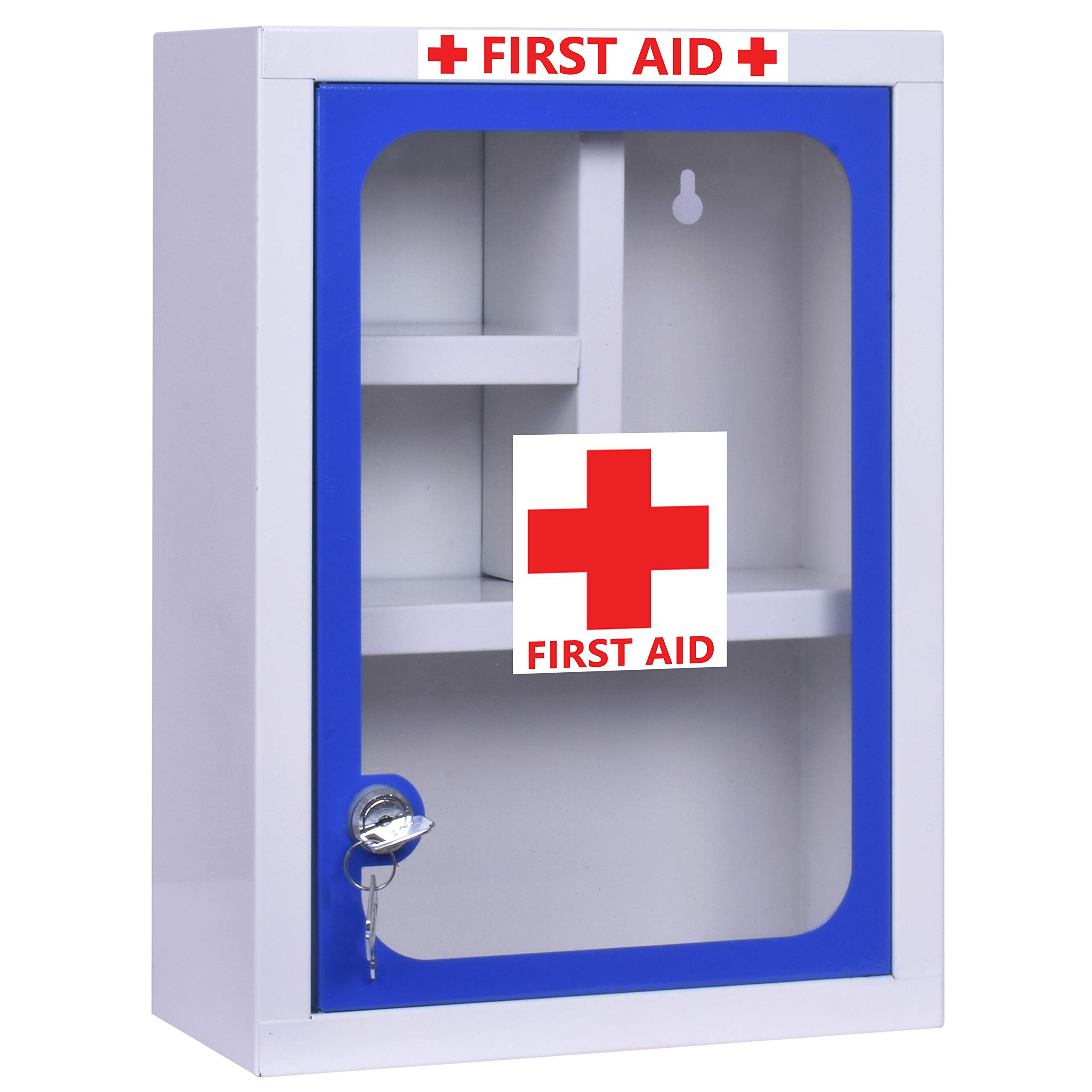 Plantex First Aid Box/Emergency Medicine Storage Box/First Aid Kit Box/Medical Box for Home, School & Office/Lockable with Multi Compartment - (Blue & White) – Big Size Wall Mount – Metal