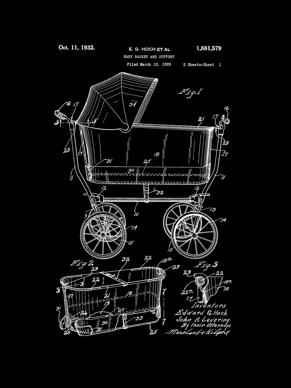 Original Ready to Frame Décor Baby Buggy Stroller Mom 18in by 24in Patent Art Poster Print Vintage Black PAPSP47VB