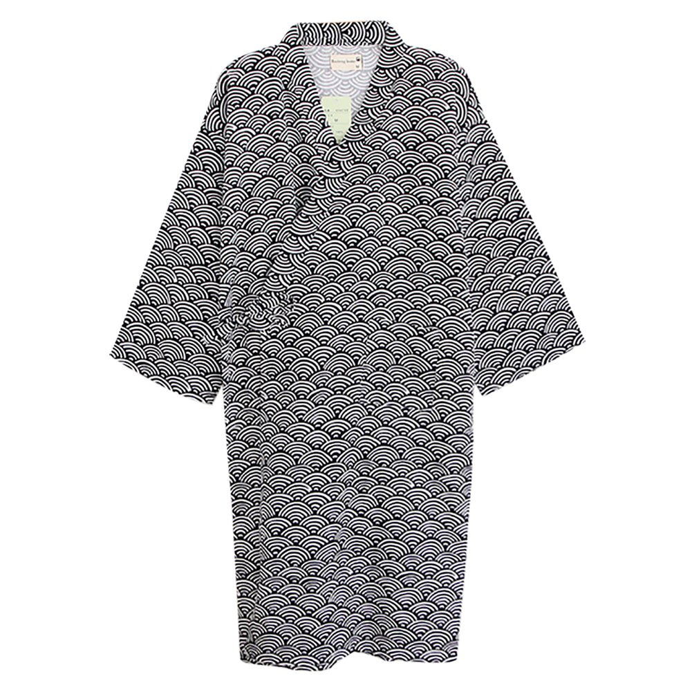 Ibluelover Kimono Robe for Both Men and Women Bathrobe Sleepwear Nightgown Unisex, Black & White Wave, One Size