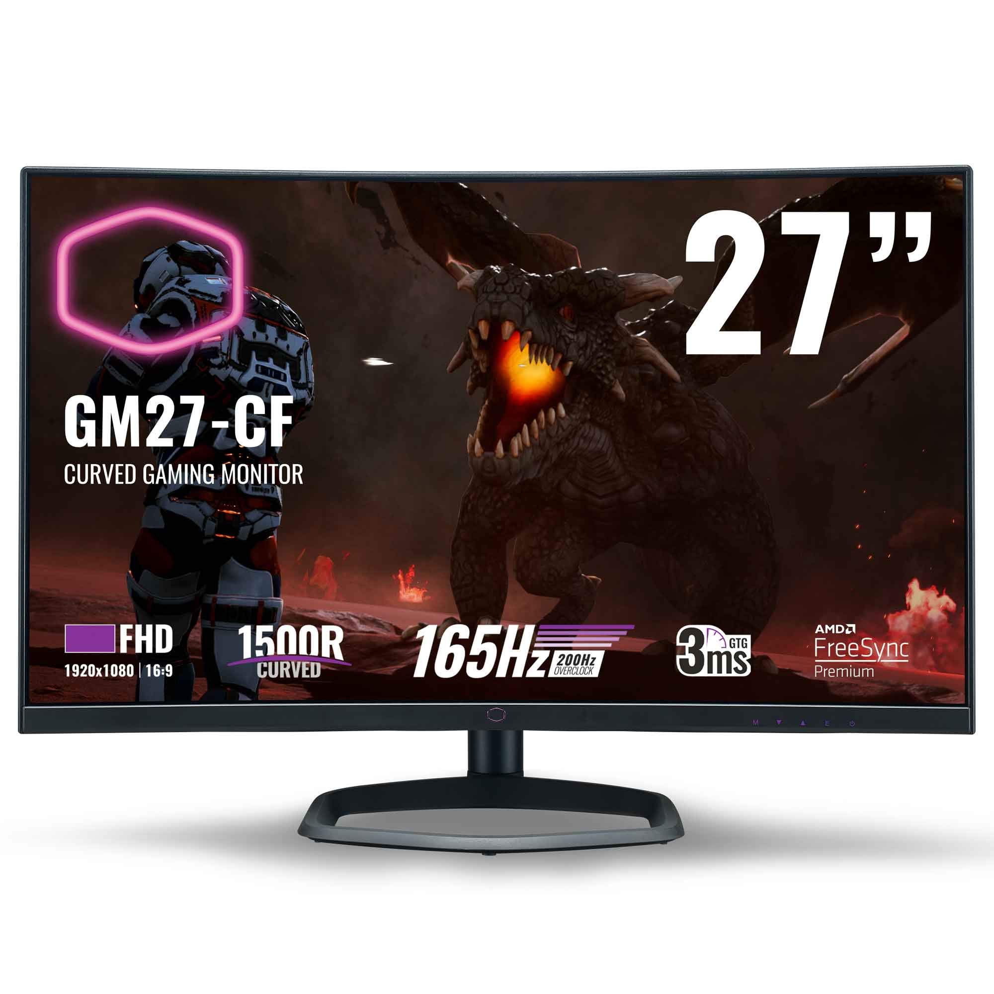 Cooler Master GM27-CF Curved Gaming Monitor - 27 Inch 1500R FHD (1920 x 1080) 165 Hz, 3ms GTG, VA Panel, AMD FreeSync Premium, Built-in Speakers, Aluminium Stand, DP & HDMI - UK Plug