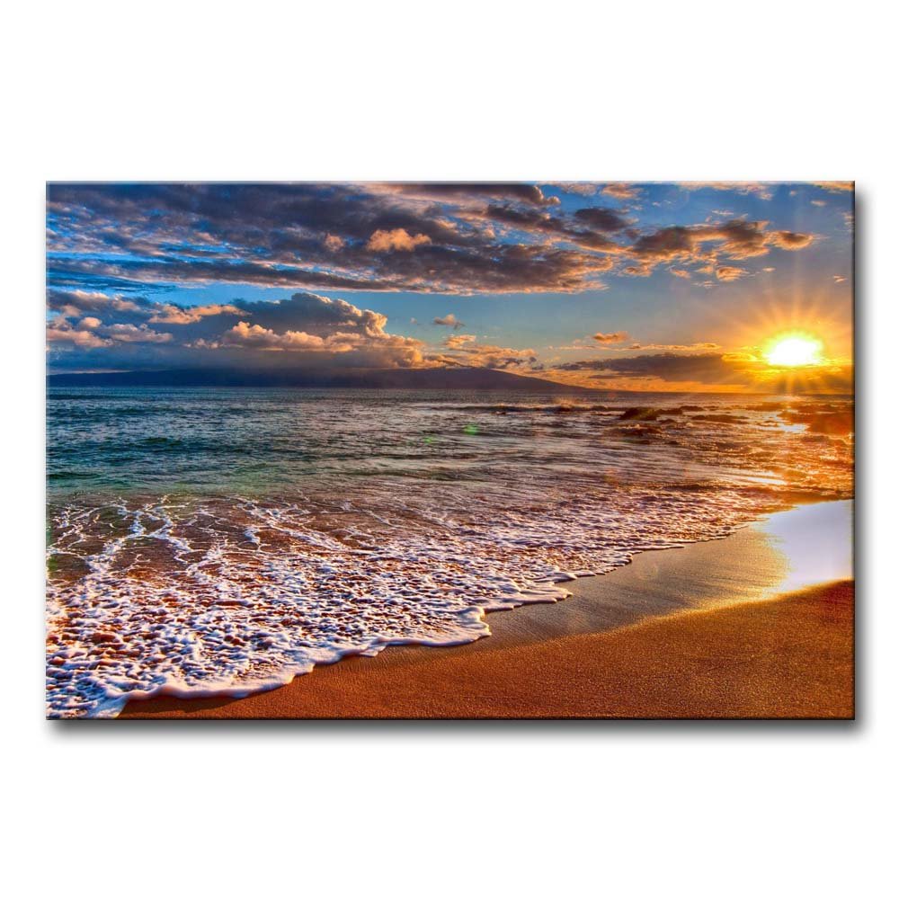 Wall Art Painting Beach Sunrise White Wave Prints On Canvas The Picture Seascape Pictures Oil for Home Modern Decoration Print Decor for Items