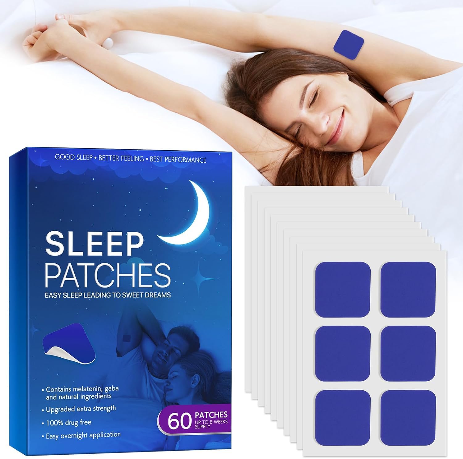 NALACALDeep Sleep Patches for Adults, 60 Pcs Sleep Aid Pads, Natural Sleeping Stickers to Improve Sleep Quality, Easy to Apply and Comfortable, Sleep Aid Patches for Men and Women