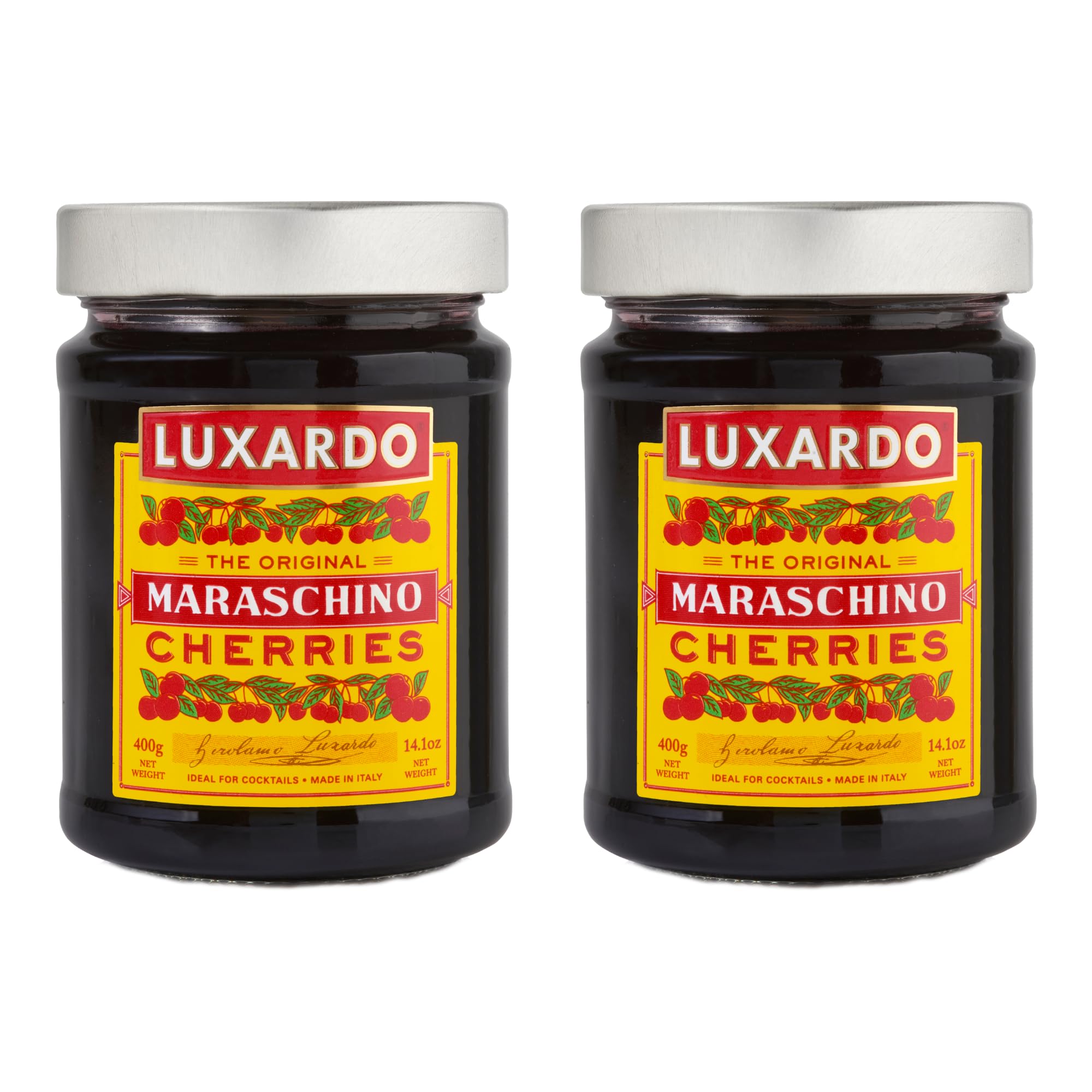 Luxardo Gourmet Cocktail Maraschino Cherries | for Old Fashioned, Manhattan and Desserts | Packed in Special Protective Bubble | Approximately 65 Cherries Per 400G Jar. [Pack of 2]