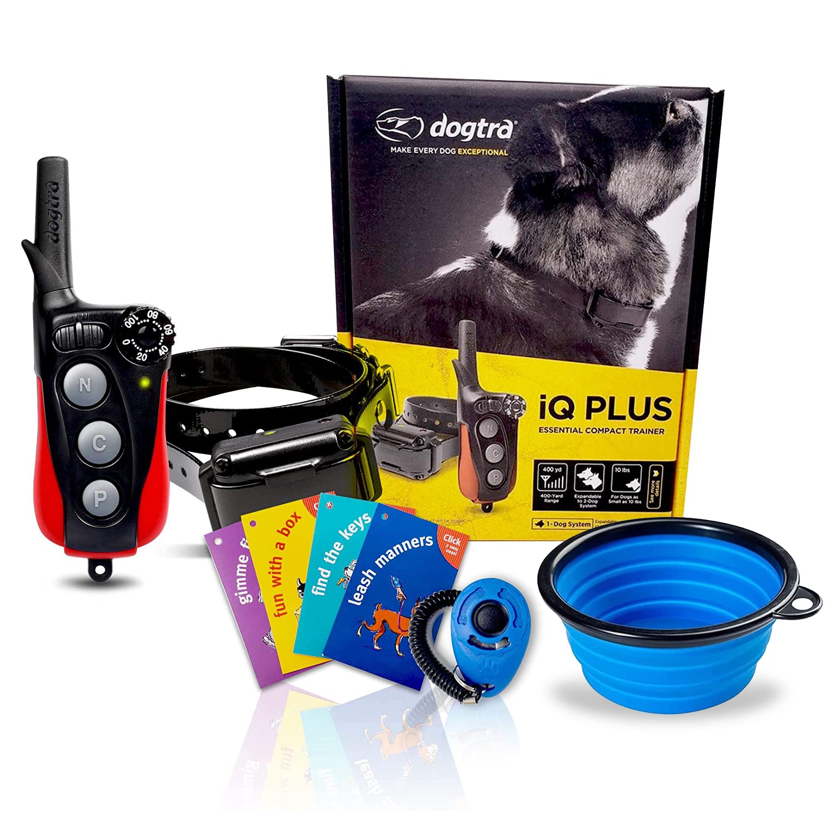 Dogtra IQ Plus Waterproof Dog Training Collar - 400 Yard Range, Rechargeable, Water-Resistant Remote - Plus 1 iClick Training Card, Jestik Click Trainer - Value Bundle