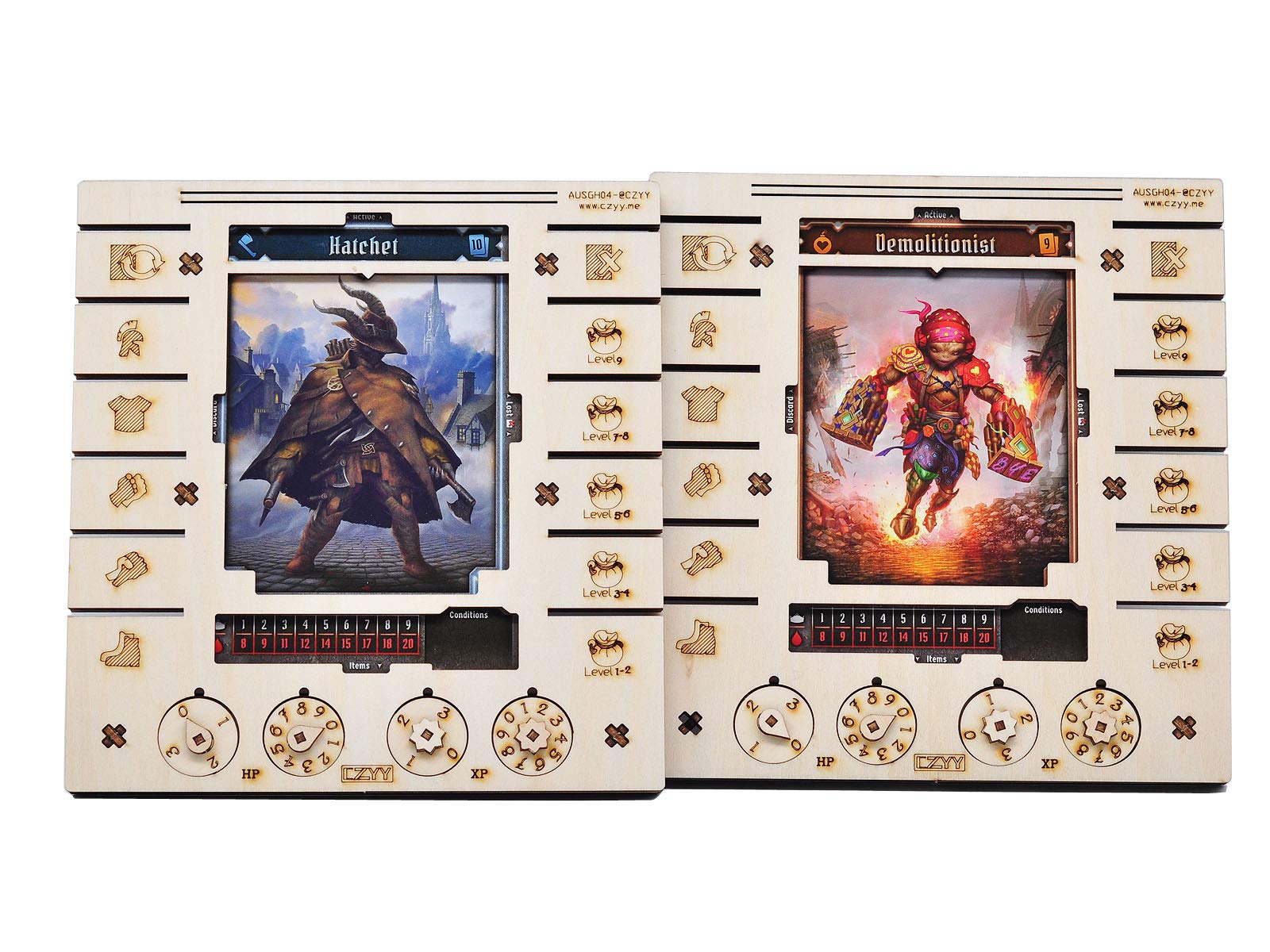 JOTL Player Character Dashboard with HP & XP Dial Trackers Set of 2 Birch Plywood Hero Organizer Saving Your Table Space Great for Gloomhaven Jaws of The Lion