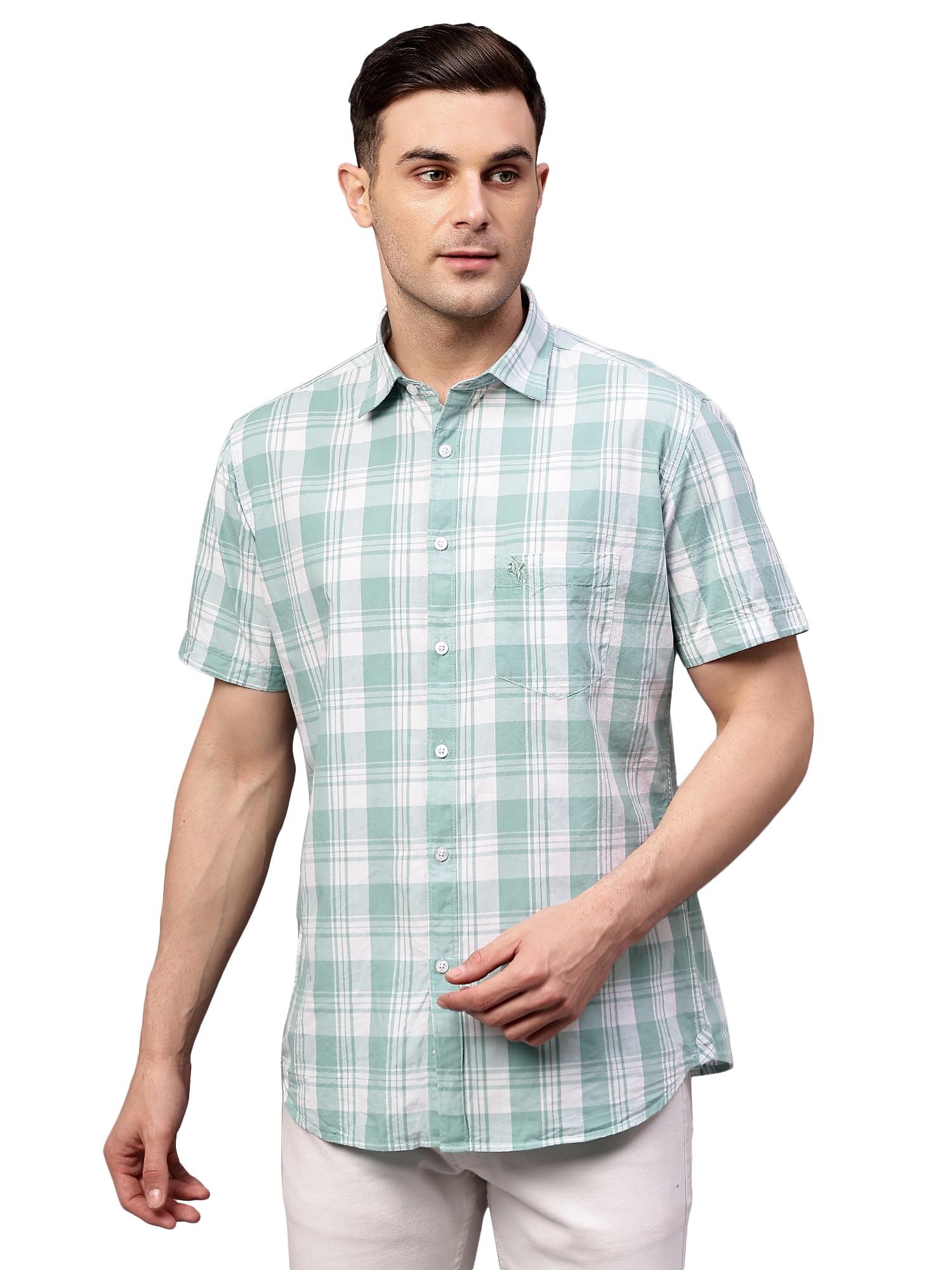 CantabilCheckered Shirt Collar Half Sleeve Regular Fit Casual Shirt for Men with Pocket | Cotton Casual Shirt for Men | Casual Wear Shirts for Men (P_MSHC00833)