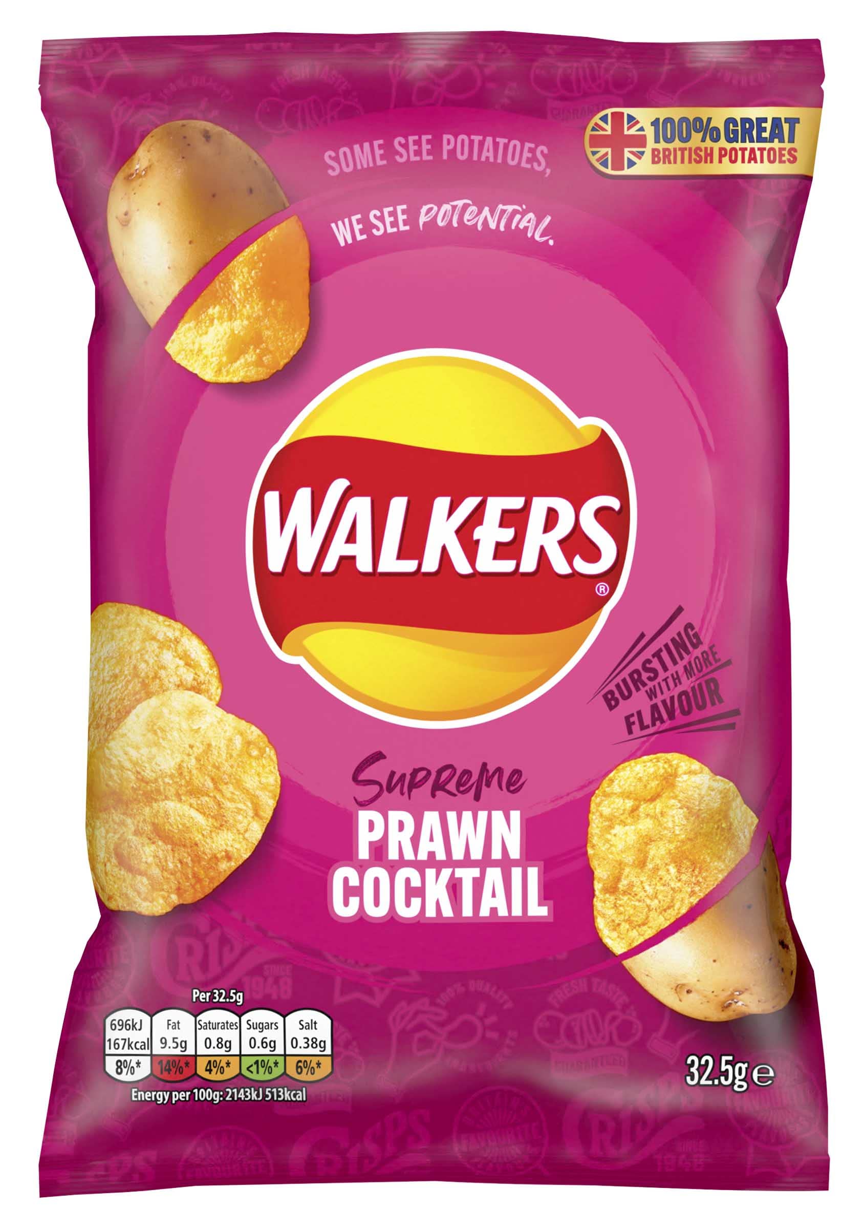 Walkers Crisps All Flavors Fresh Stock 32 x 32.5g (Prawn Cocktail)