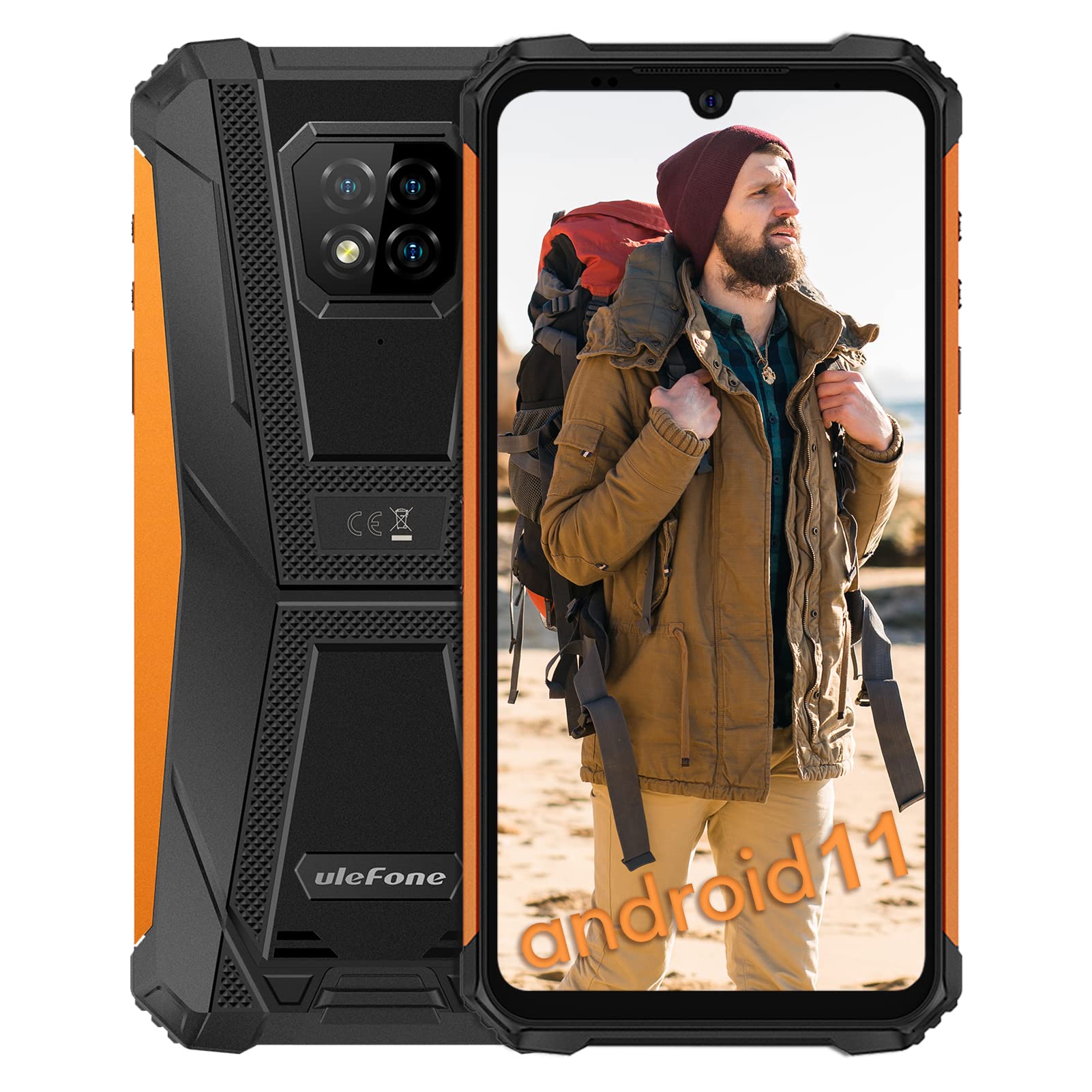 Rugged Phones Unlocked, Ulefone Armor 8 4G LTE Dual SIM, Octa-core 4GB+64GB, 16MP Triple Camera, Android 11, 6.1" HD+ IP68 IP69K Shockproof Dustproof, 5580mAh Battery, NFC, Fingerprint Face ID, Orange