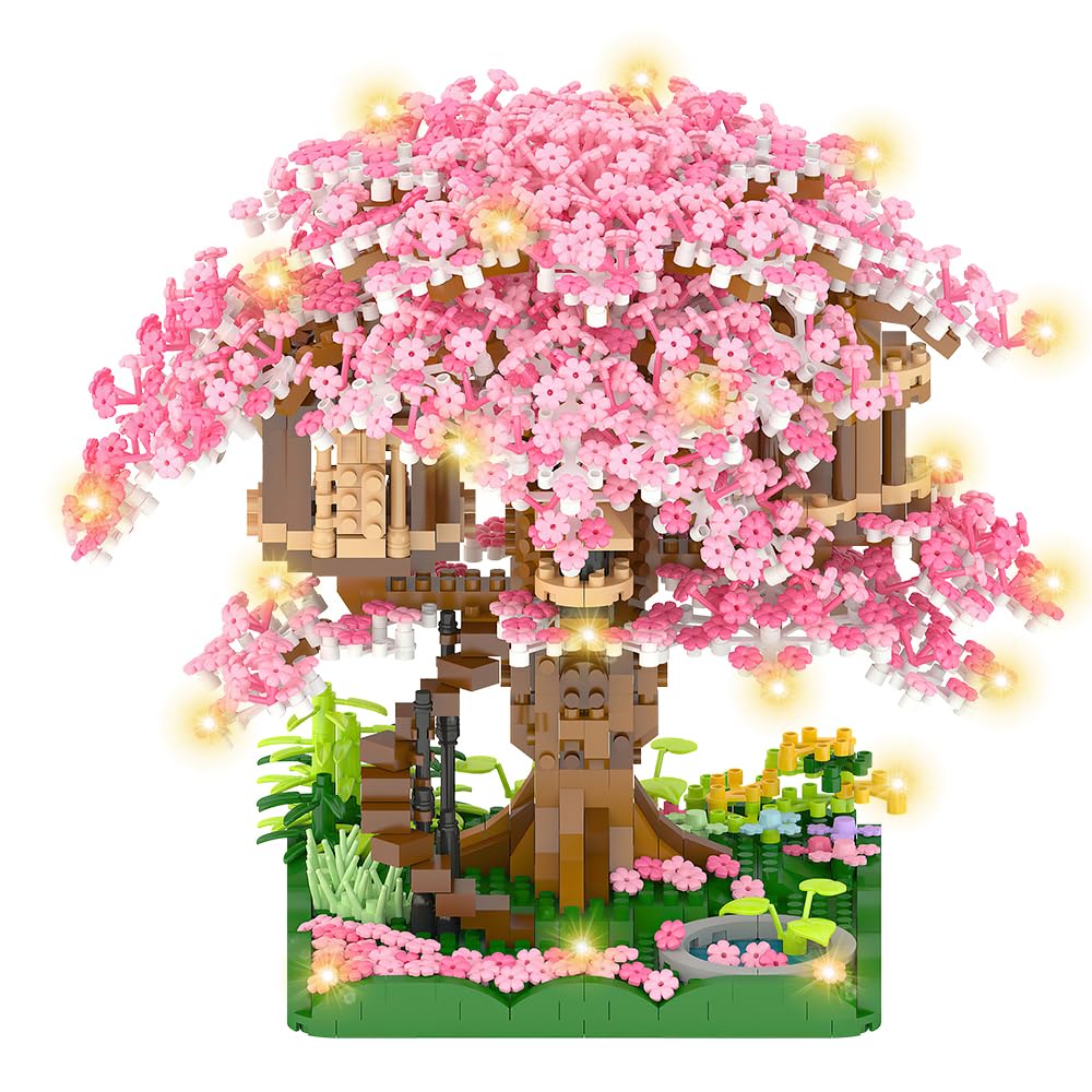 YANGUN Sakura Tree House Building Block Set, 2128Pcs Cherry Blossom Tree House Building Blocks Set, Bonsai Tree Building Blocks Set, Sakura Tree House Collection Building Set, Gift for Kids and Adults