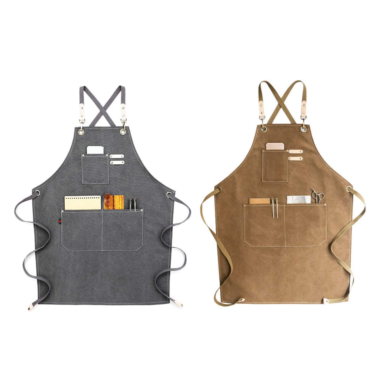 2 Pcs Canvas Cook Apron Barista Bartender Chef Hairdressing Apron Catering Uniform Work Wear Anti-Dirty Overalls leilims