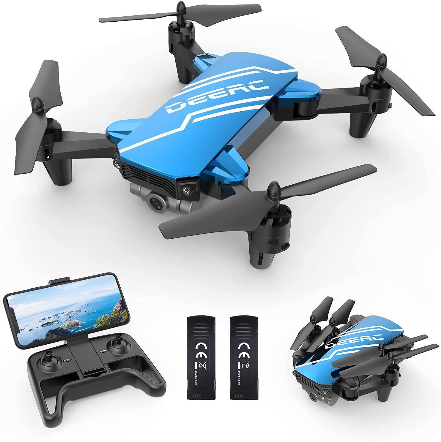 DEERC D20 Mini Drone with 720P HD Camera for Kids Beginners, Foldable RC Quadcopter with Voice Control, Gestures Selfie, Altitude Hold, Gravity Control, 3D Flips, One Key Start and 2 Batteries,Blue