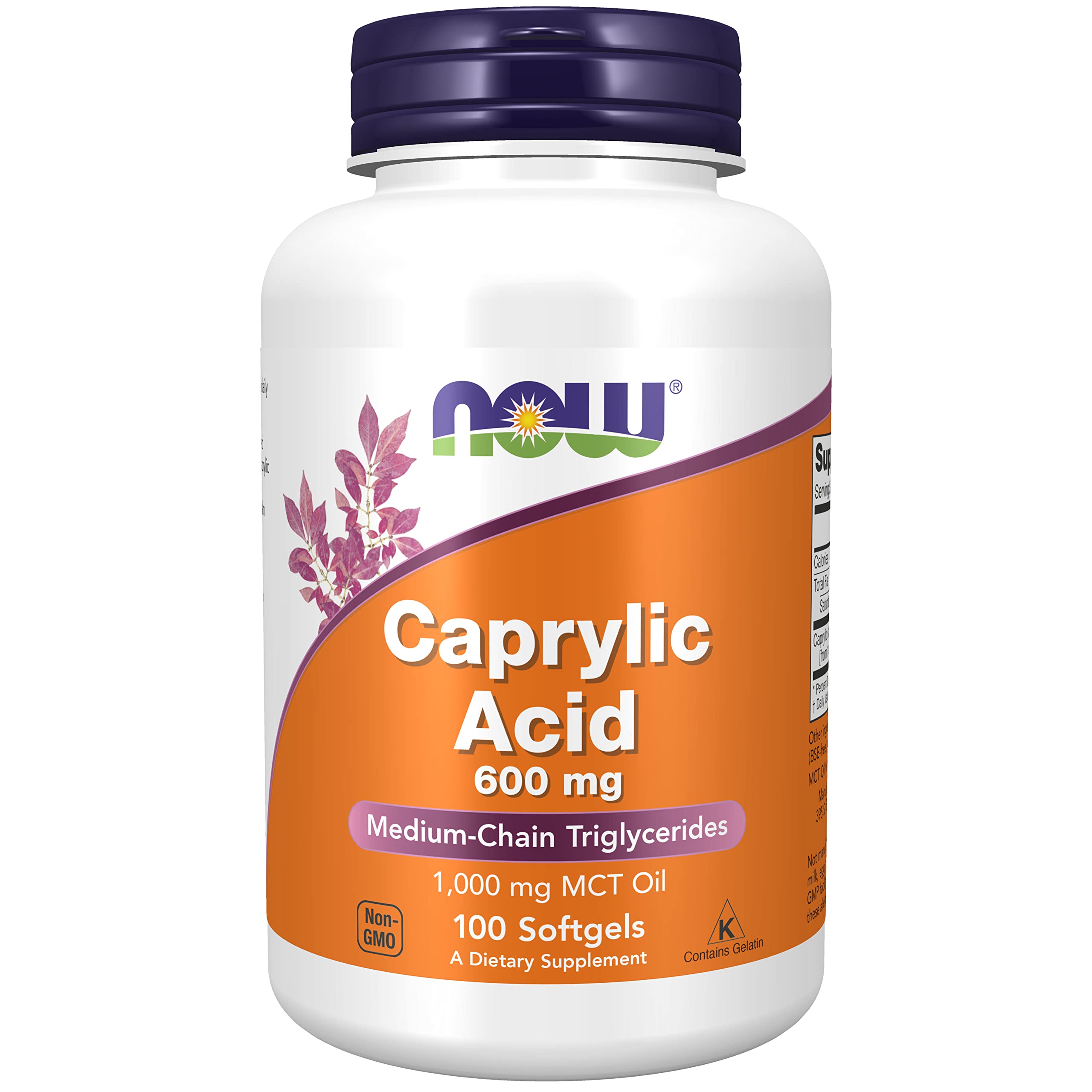 NOWFoods, Caprylic Acid, 600mg, 100 Softgels, Lab-Tested, Gluten Free, SOYA Free, Non-GMO