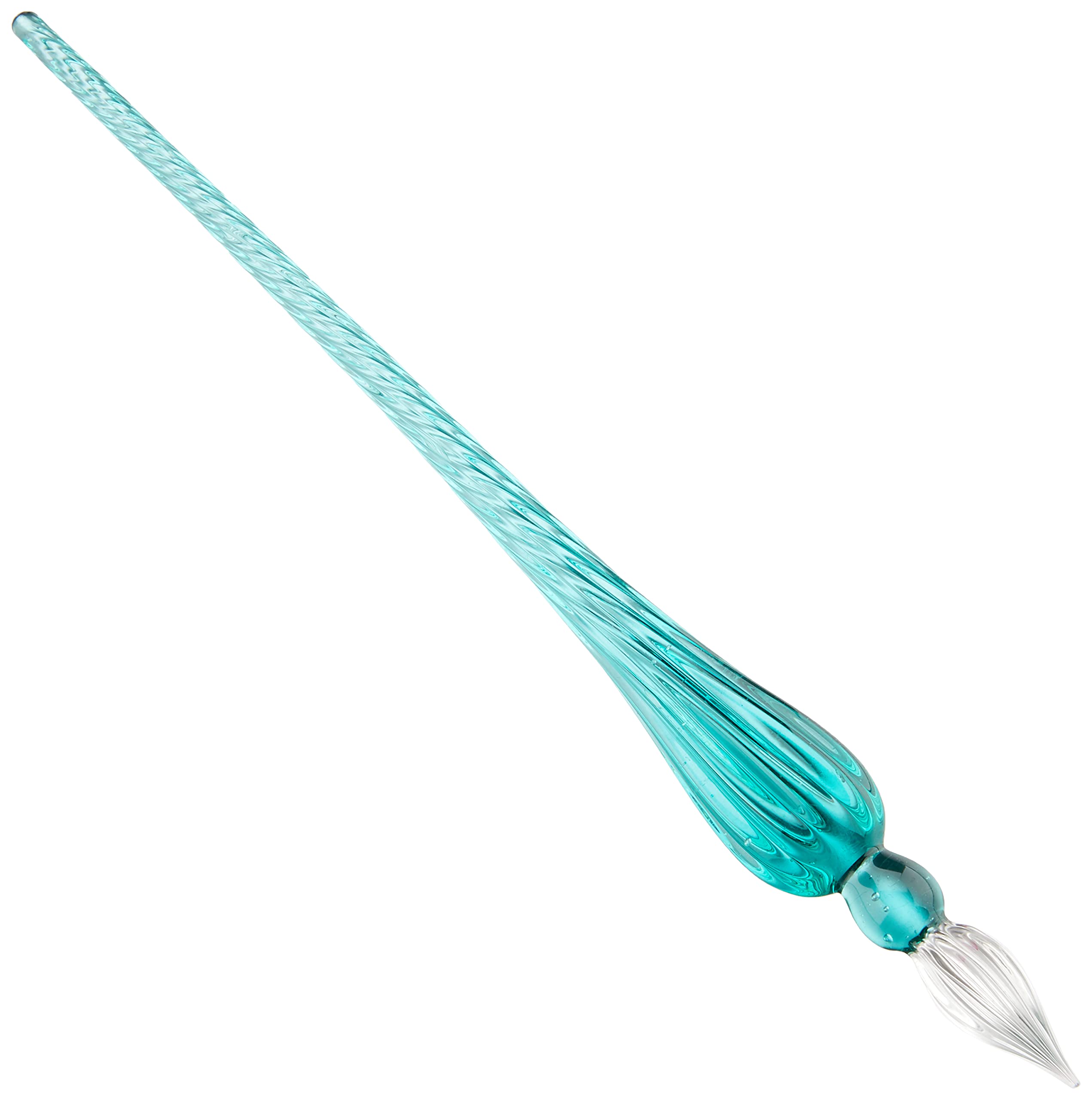 Jacques HerbinRef 21433T - Traditional Glass Quill Pen with Gift Box - Turquoise Colour - 18cm Long, Suitable for Fountain Pen Ink, Handmade, Twisted Glass Threads