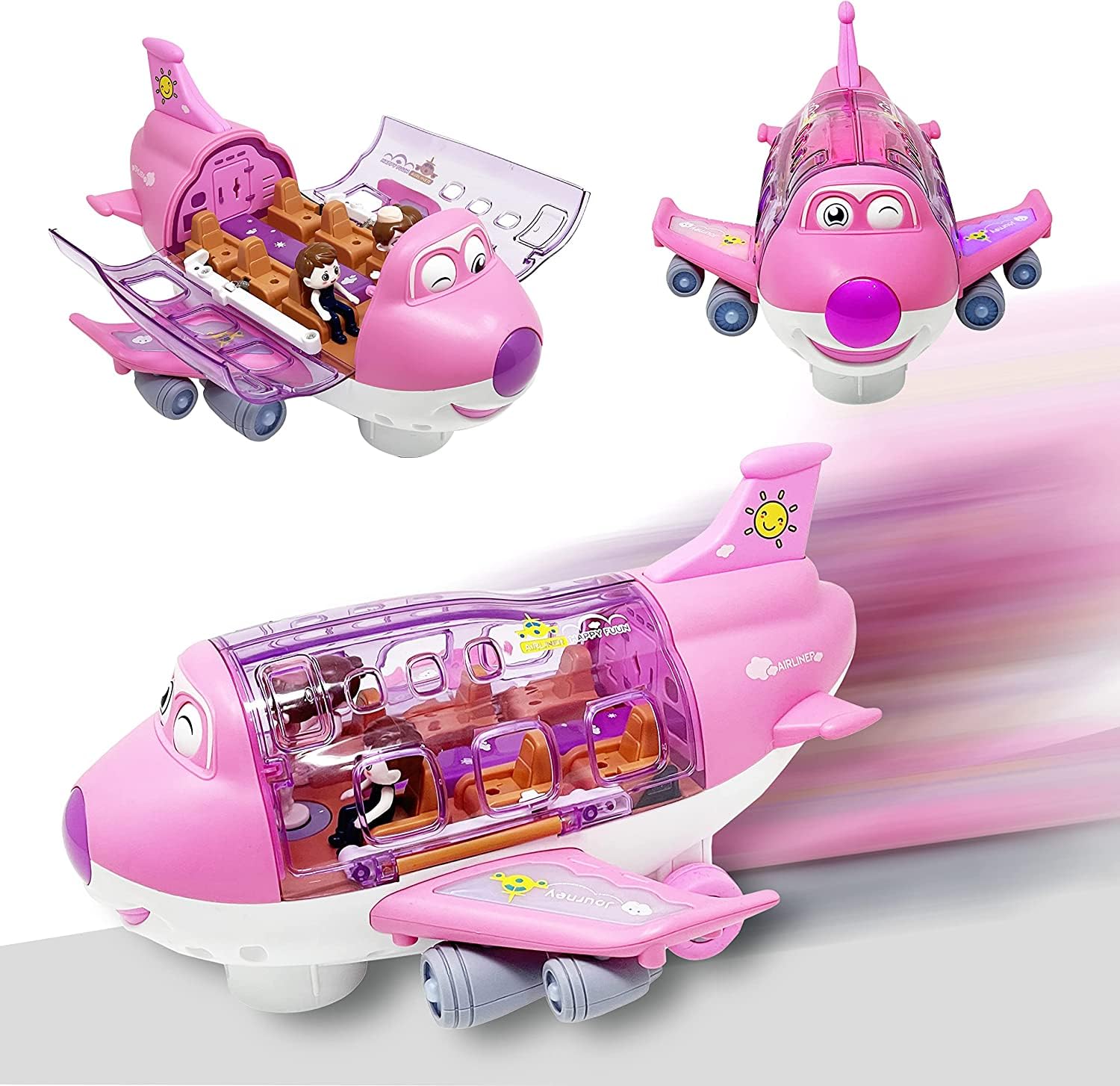 Kids Airplane Toy, Pink Toddler Airplane Toys for Girls W/Colorful Lights Music & Toy Airplane Sounds, 360 Automated Wheels, for Birthday Gifts Toddler Girls Toys 2 3 4 5 6 7-Year-Old Up (PINK)