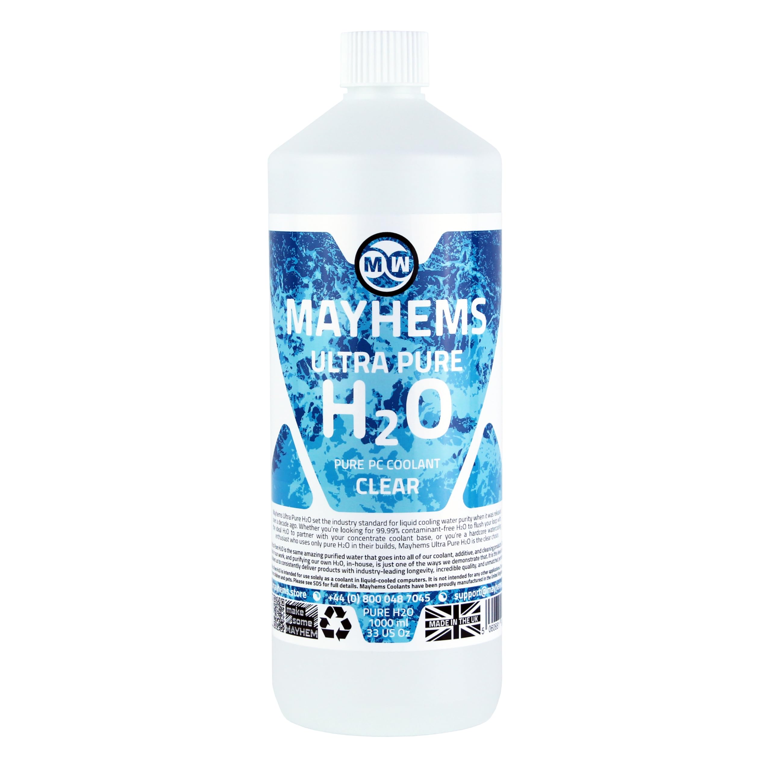 Mayhems - PC Coolant - Ultra Pure H2O - High Purity, Low Electrical Conductivity, 1 Litre