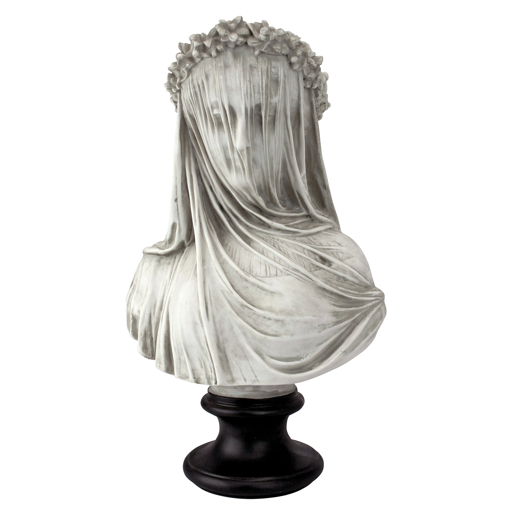 Design Toscano Veiled Maiden Indoor Bust Statue, 9 Inches Wide, 14 Inches Tall, Handcast Polyresin, Antiqued White Finish with a Black Painted Base