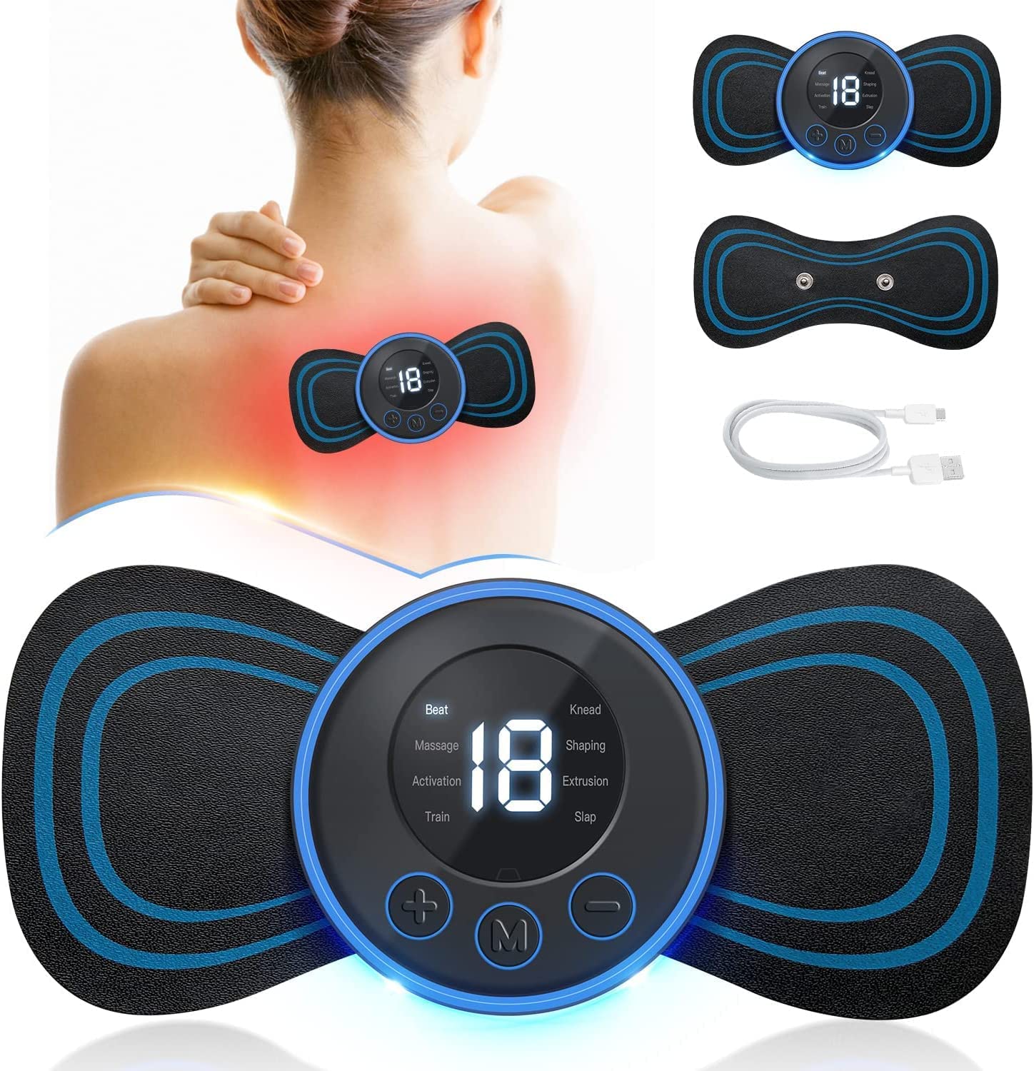 Sunnyrobby Neck Massager,Wireless Portable Neck Massager with 8 Modes and 19 Strength Levels Rechargeable Pain Relief EMS Massage Machine for Shoulder,Arms,Legs,Back Pain for Men and Women