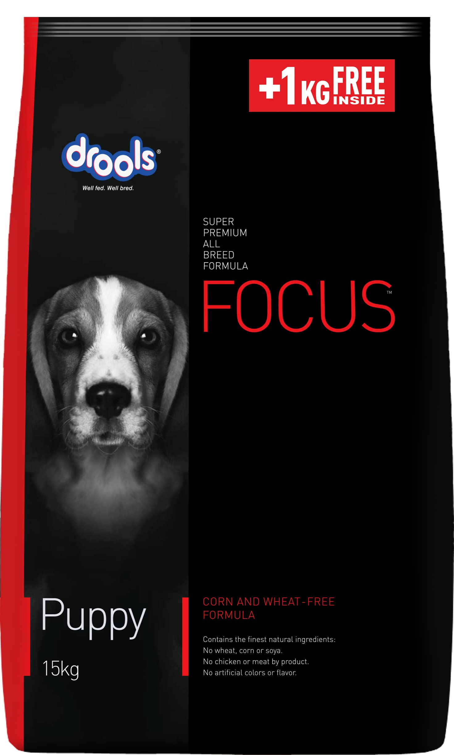 Drools Focus Puppy Super Premium Kibble Dog Food, 15Kg (+1Kg Extra Free Inside)