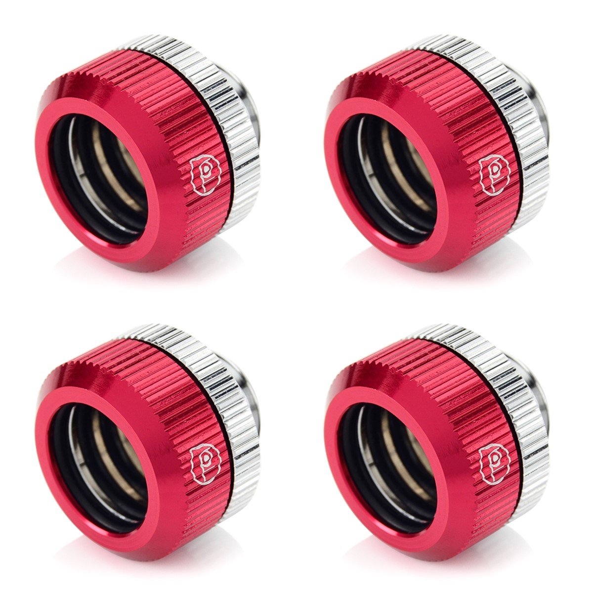 Touchaqua G1/4" Dual O-Ring Tighten Fitting for 14mm OD Hard Tubing, Red, 4-pack