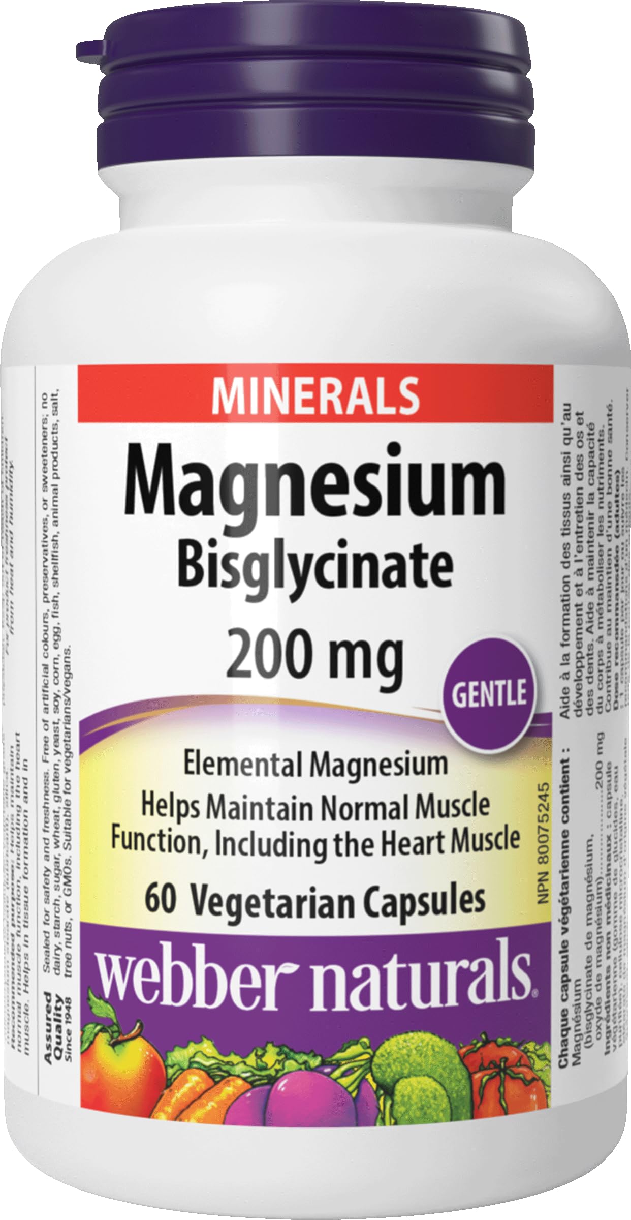 Webber Naturals Magnesium Bisglycinate 200mg, 60 Vegetarian Capsules