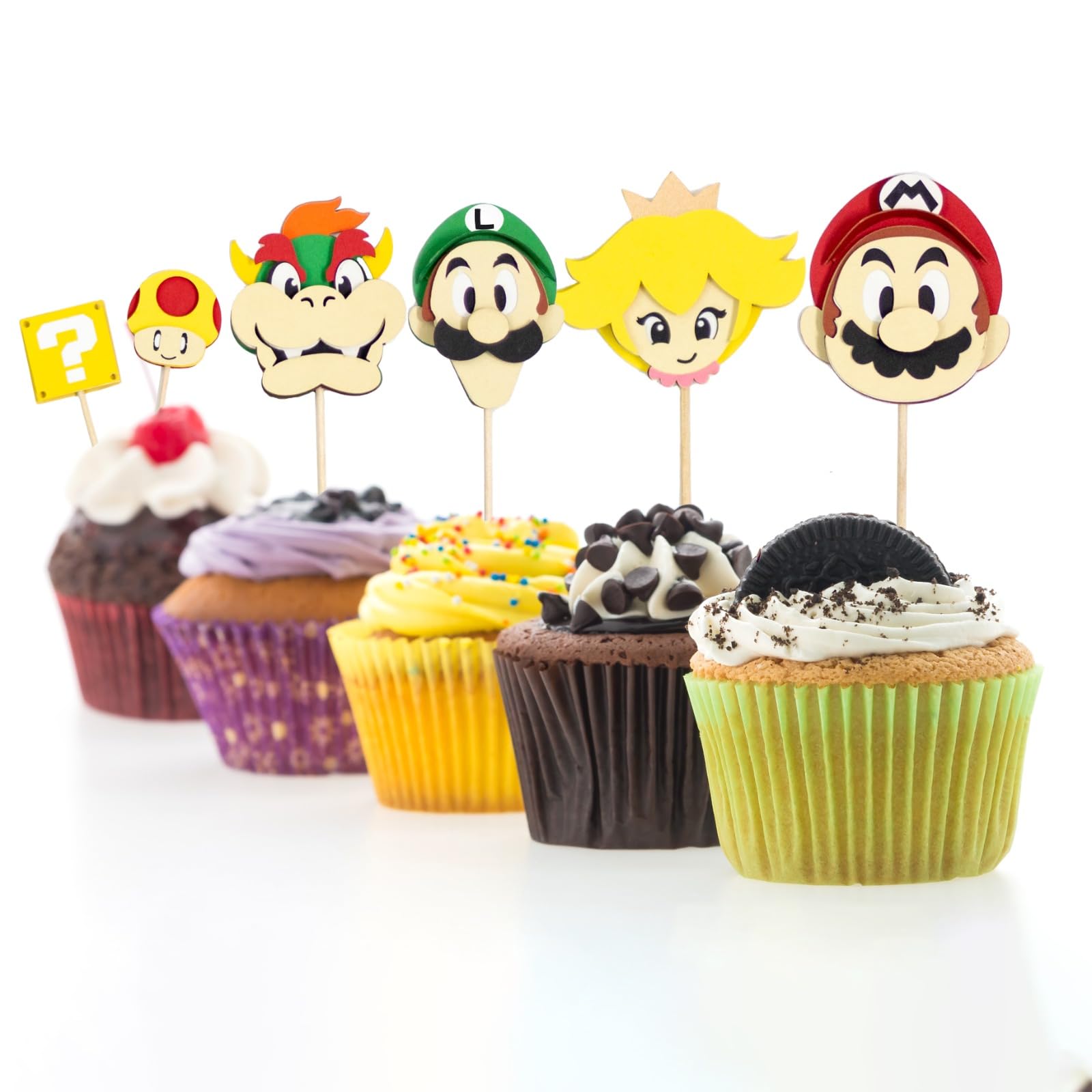 Confetti12Pcs Mario Happy Birthday Cupcake Toppers Decorations for Video game-Theme Kid Birthday Party Supplies Decor