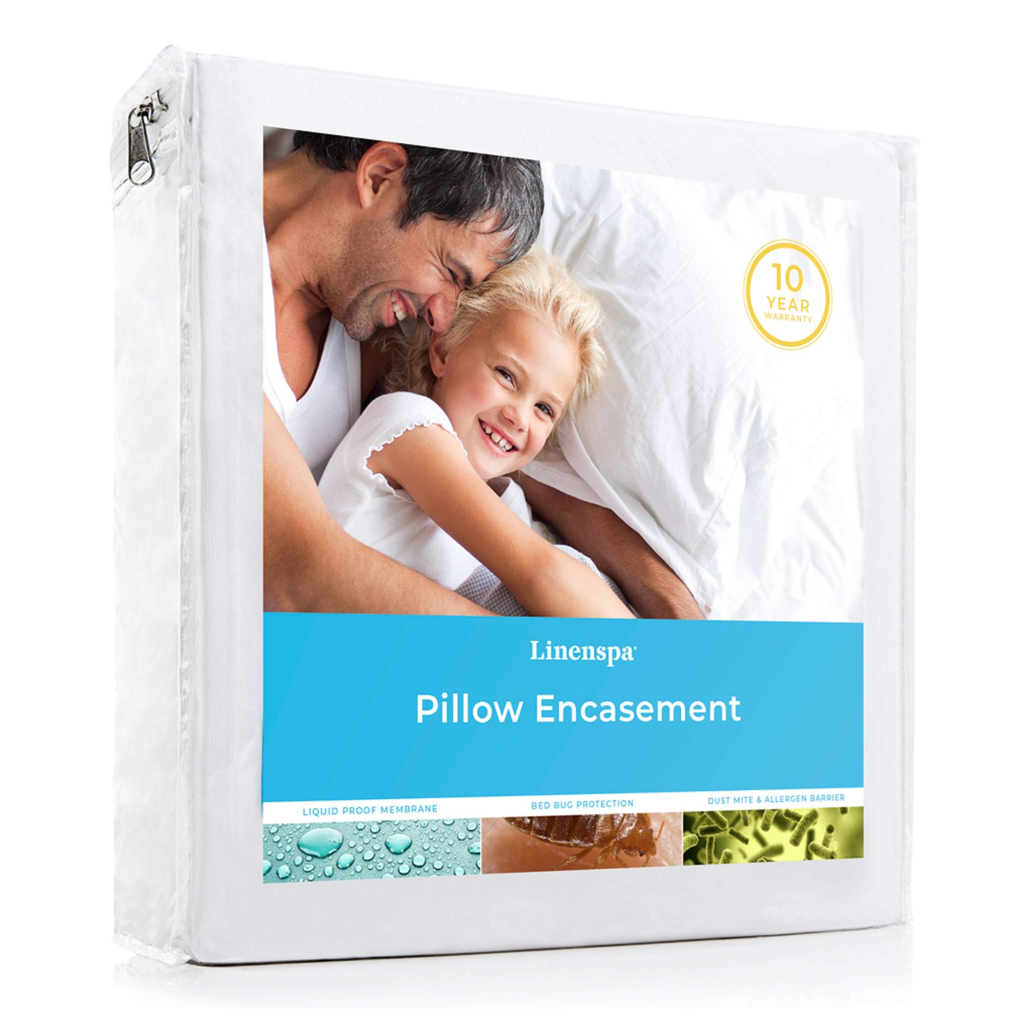 Linenspa Waterproof Pillow Encasement-Blocks Out Liquid, Standard Pillow Protector,White