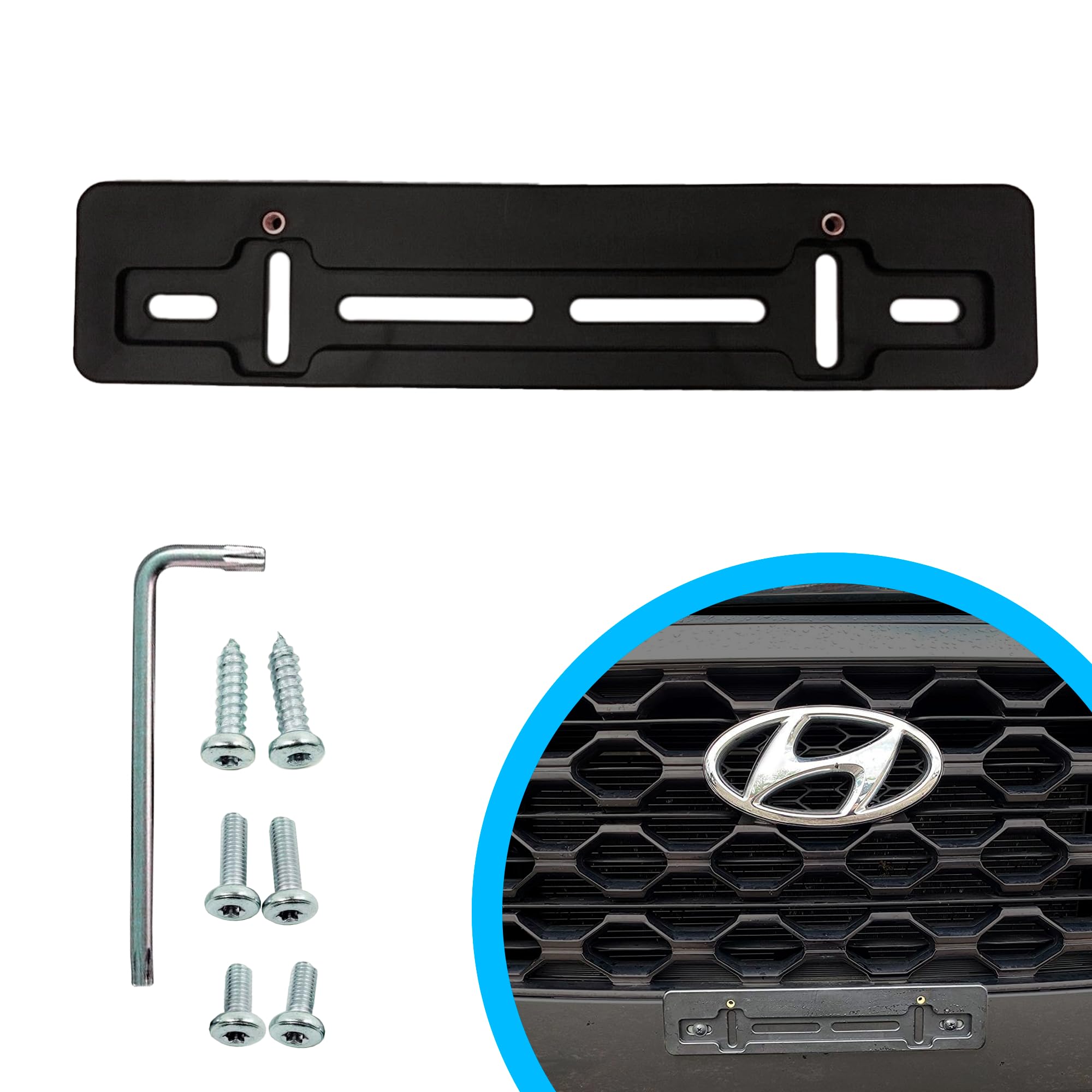 Front Bumper License Plate Mount Bracket for Hyundai & 6 Secure Screws & Wrench Kit