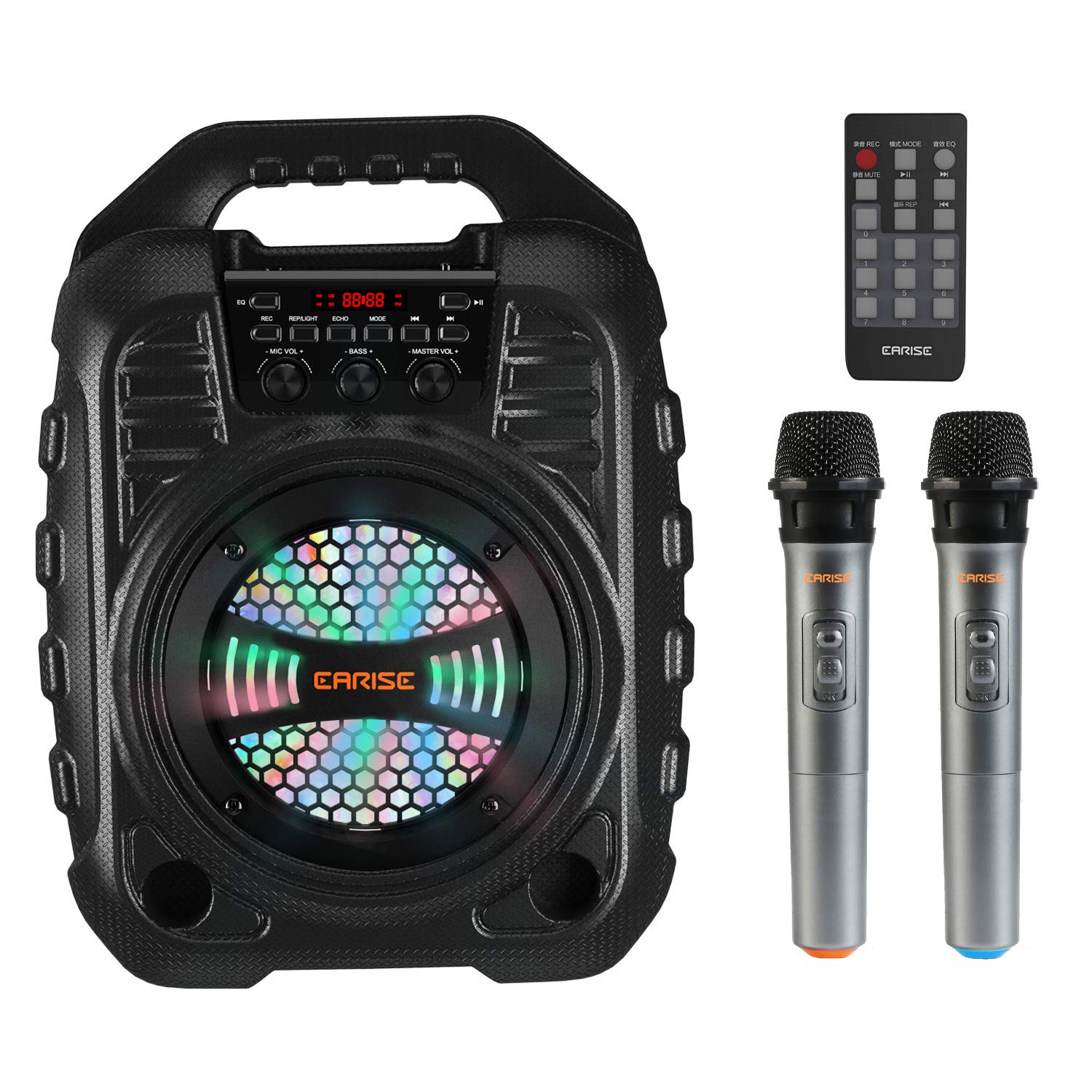 EARISE T26 PRO Karaoke Machine for Adults, Bluetooth PA Speaker System with 2 Wireless Microphones with LED Lights, FM Radio, Audio Recording, Remote Control, Supports TF Card/USB/AUX