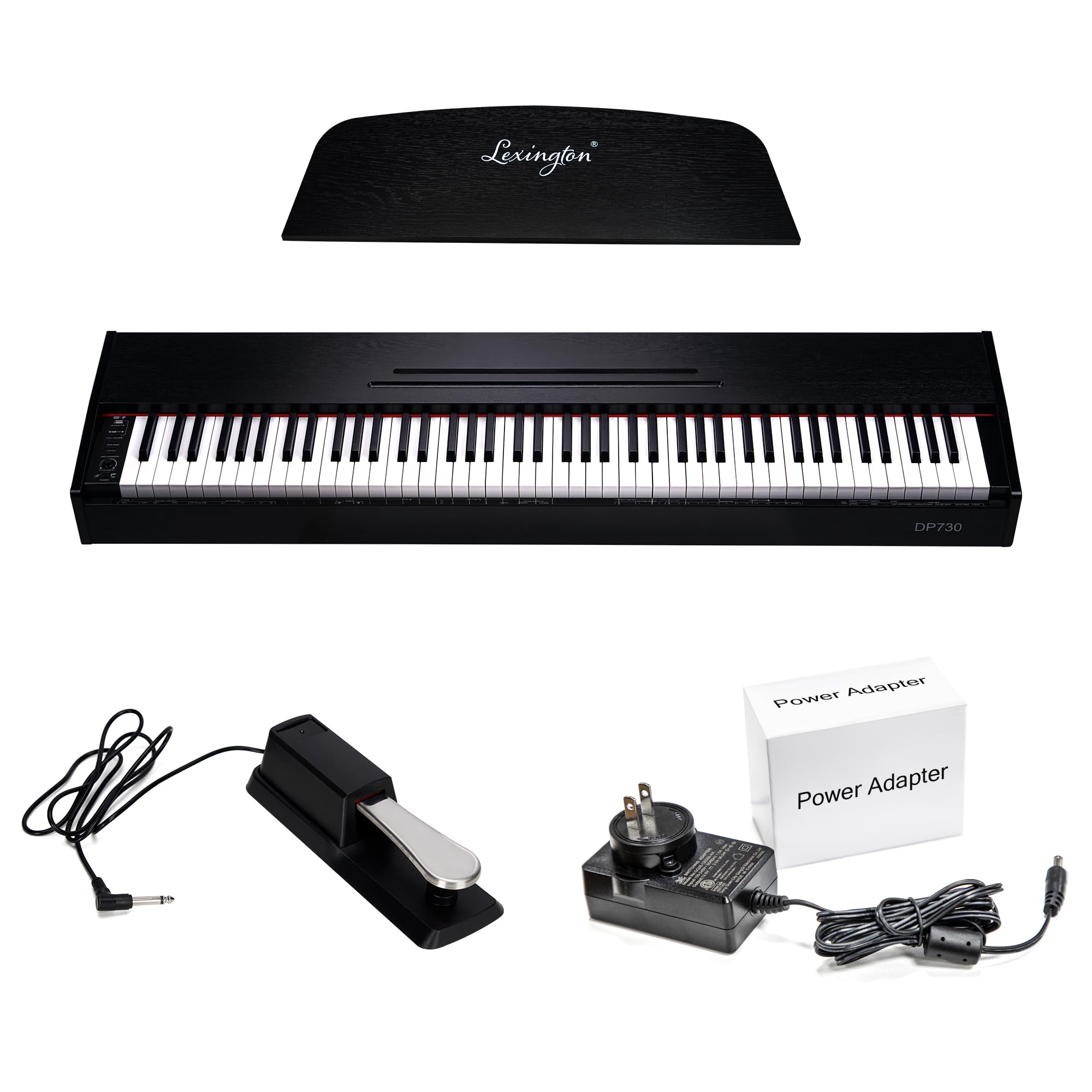 Lexington 88 Key Beginner Digital Piano Weighted for Adults Kids, Portable Wooden Electric Piano Keyboard Full Size with Graded Hammer Action, Sustain Pedal and Power Supply, Black