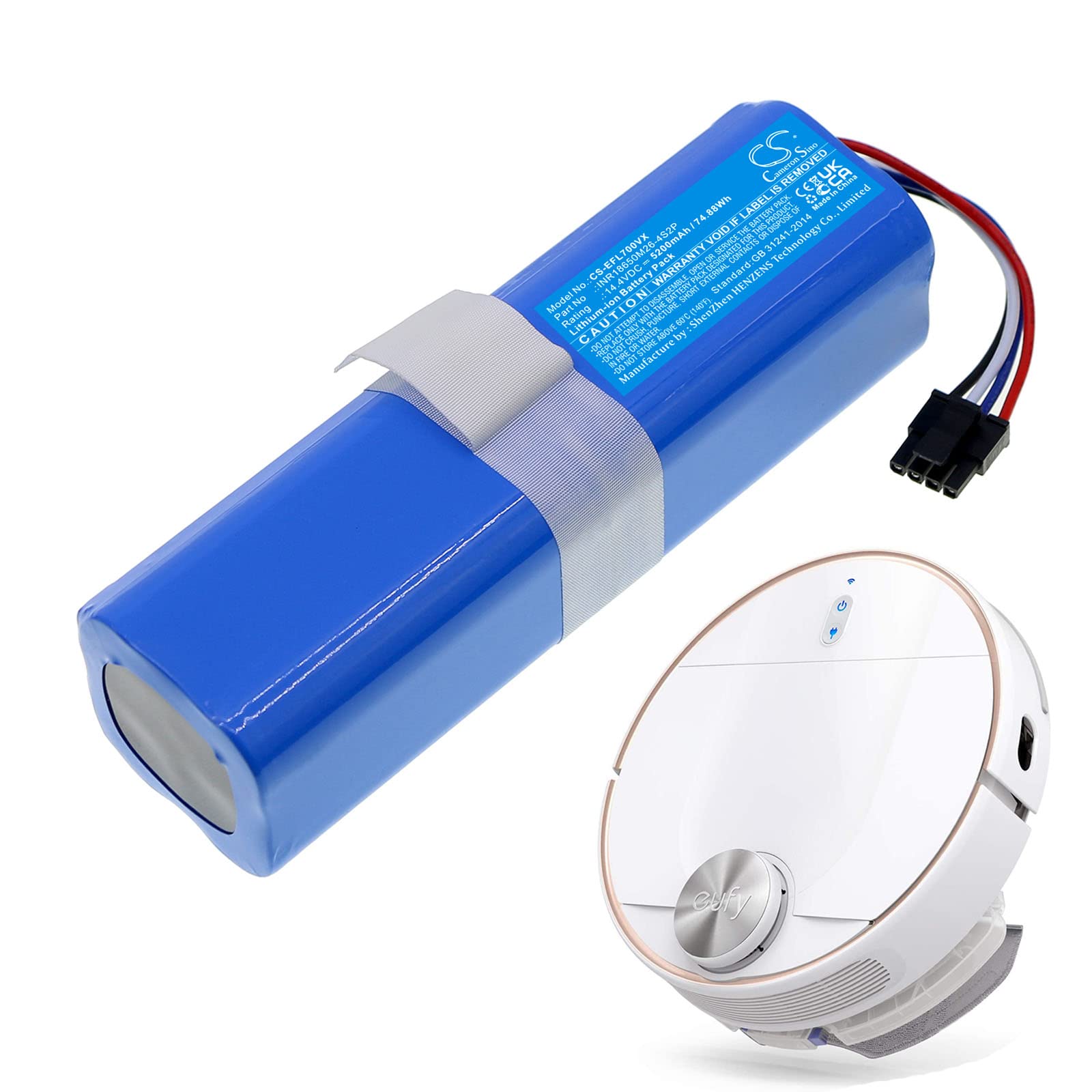 Cameron Sino 5200 mAh Replacement Battery for Eufy Robovac L70 Hybrid, T2190, T2190G21, PN. INR18650M26-4S2P