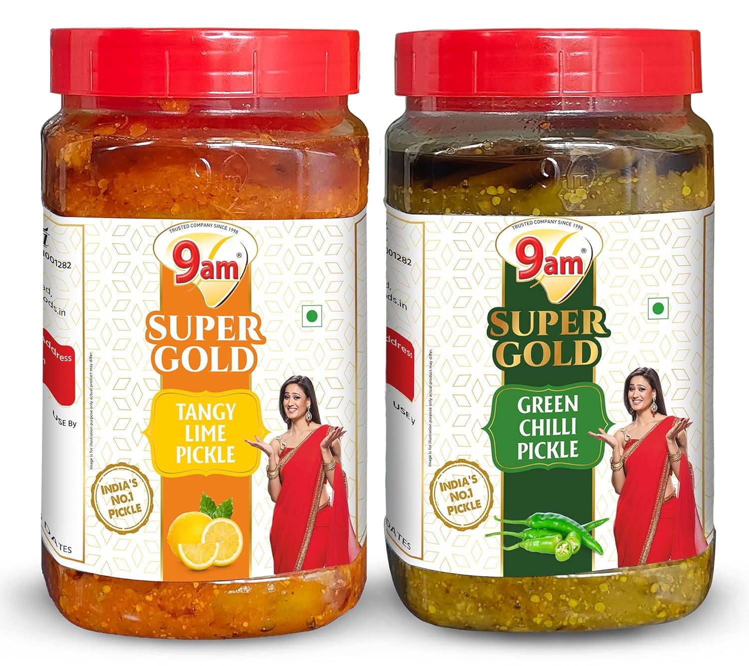 9am Combo of Lime & Green Chilli Pickles (450gm Each) | Homemade Achaar | with a Tangy Flavorl |Nimbu or Hari Mirch ka Chatpata Achar | Gourmet Pickles | Oil Less | in Food Grade | Pack of 2