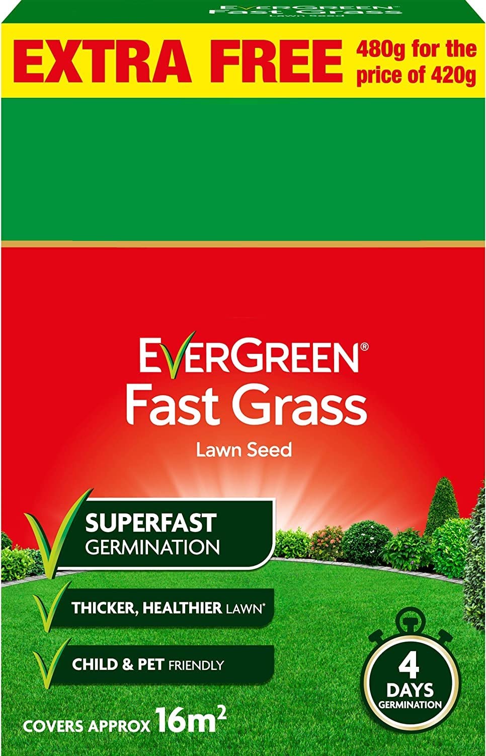 Ferris Miracle-GRO Evergreen Fast Grass Lawn Seed | Sprouts in 4 Days - Fast Growing Lawn Patch Repair Seeds | Designed to UK Weather - Child & Pet-Friendly [480g]