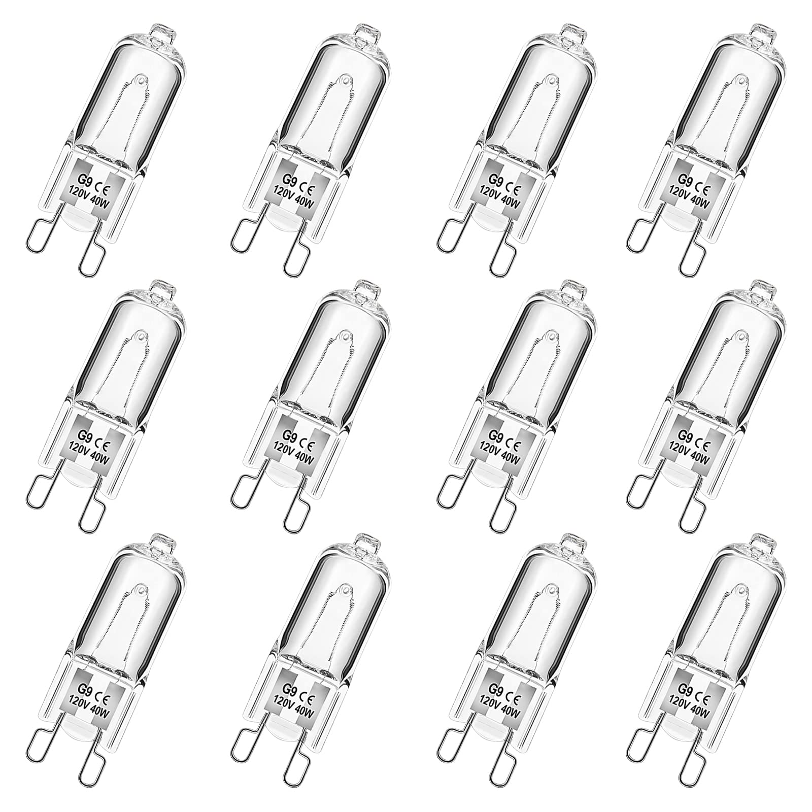 G9 Halogen Light Bulbs 2 pin 120V 40W, Dimmable Long Lasting T4 JCD Type, G9 Bulb for Chandeliers, Microwave Oven, Range Hood Lights Warm White 12 Pack