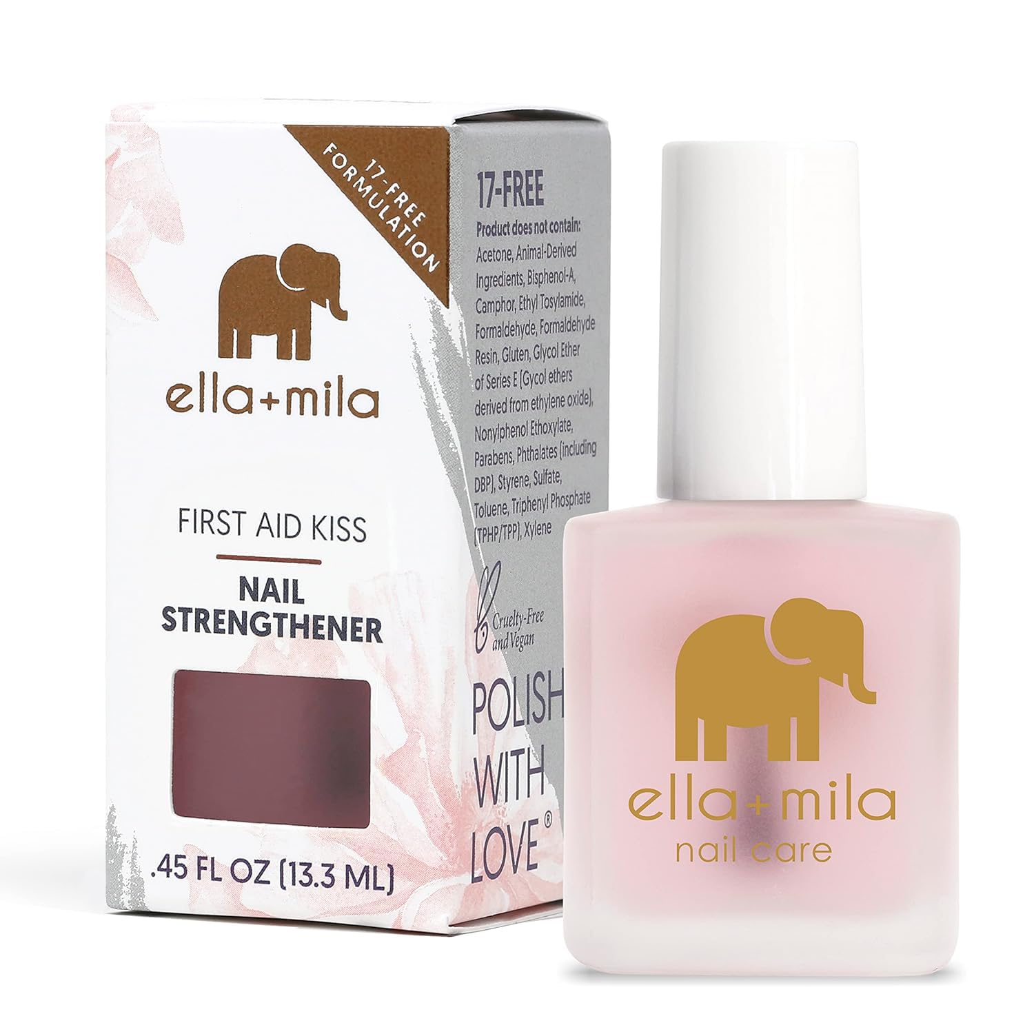 ella+mila"First Aid Kiss" Nail Strengthener and Growth treatment- Nail Repair Solution & Growth Treatment for Thin, Brittle & Damaged Nails - Nail Hardener with Vitamin E (0.45 fl oz)